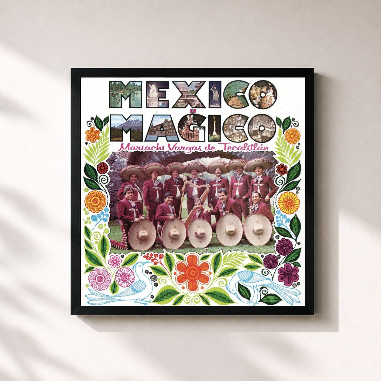 #noir Tableau carré de l'album México es Mágico de Mariachi Vargas De Tecalitlan, cadre noir 32x32 cm