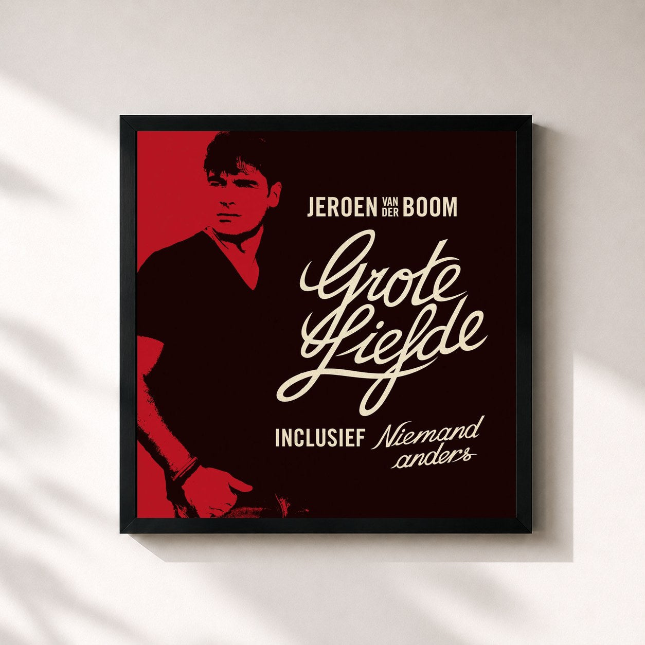 #noir Tableau carré de l'album Grote Liefde (Incl. Niemand Anders) de Jeroen van der Boom, cadre noir 32x32 cm