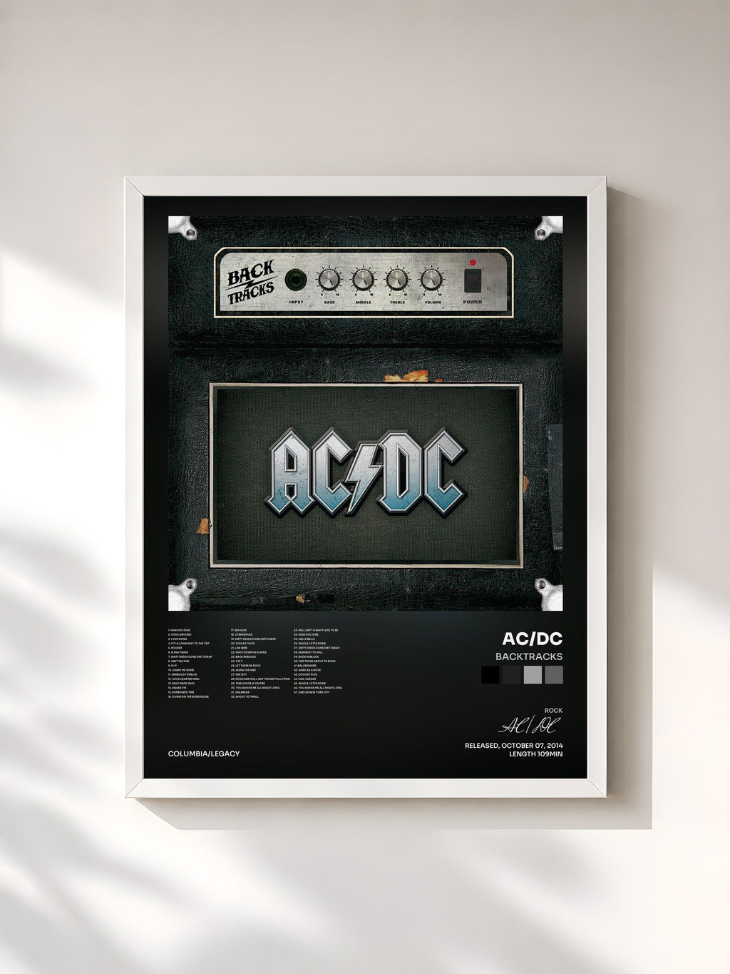 #blanc Backtracks von AC/DC als gerahmter Kunstdruck, weißer Rahmen, gedruckt und gerahmt in Frankreich
