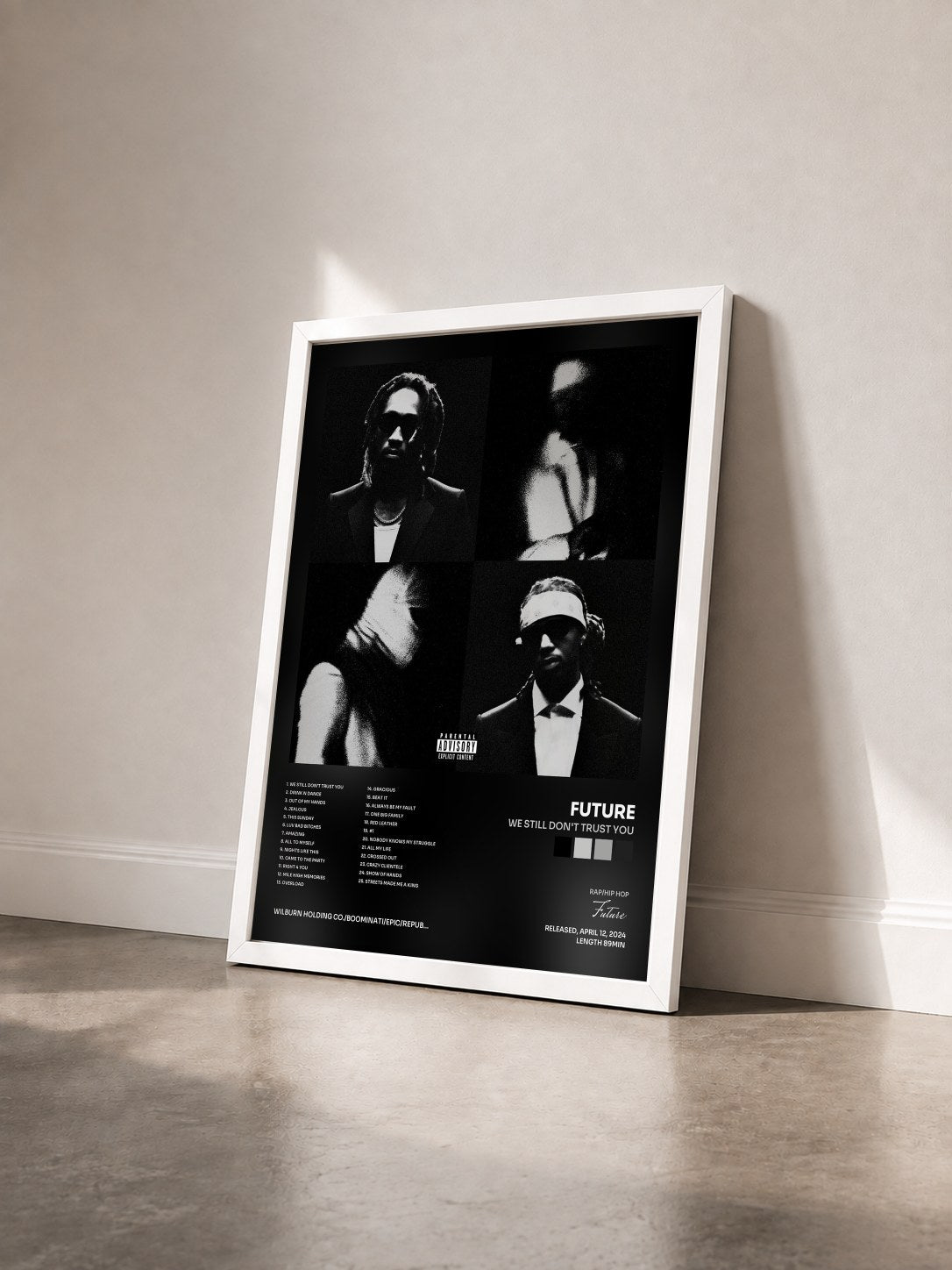 #blanc Tableau de l'album WE STILL DON'T TRUST YOU de Future vu de trois quarts, cadre blanc