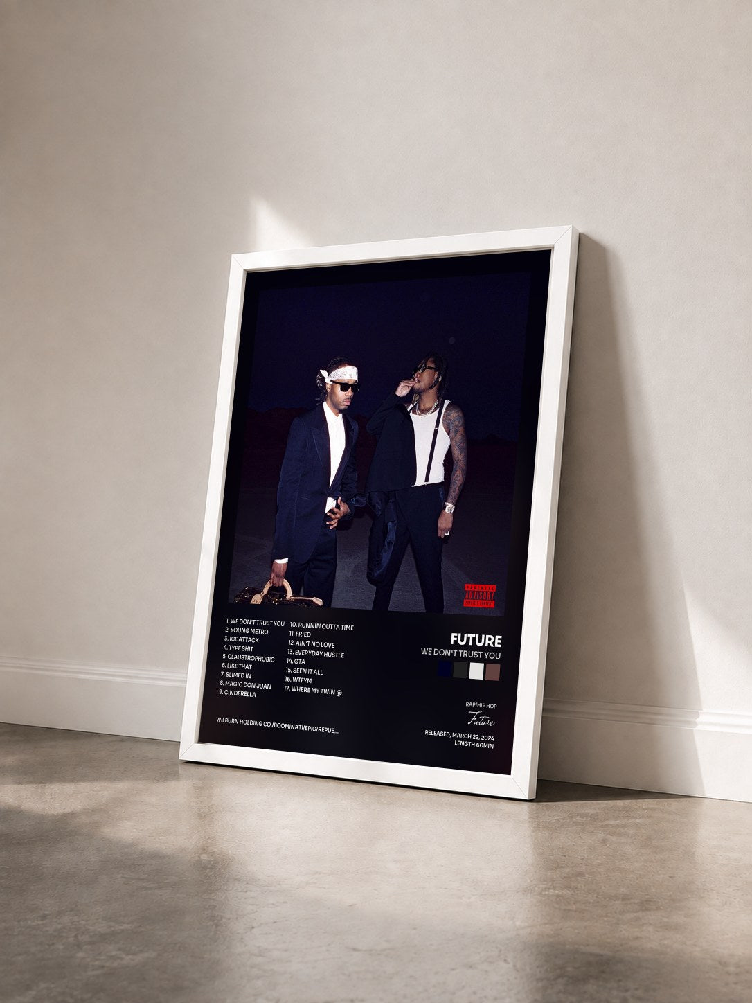#blanc Tableau de l'album WE DON'T TRUST YOU de Future vu de trois quarts, cadre blanc