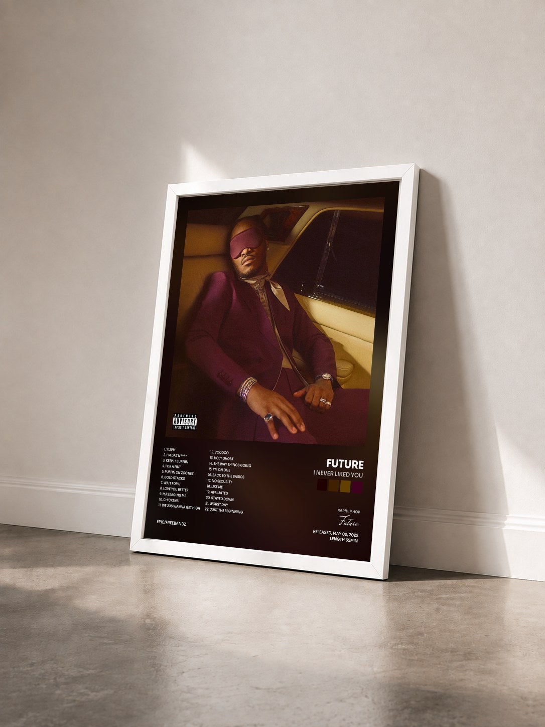 #blanc Tableau de l'album I NEVER LIKED YOU de Future vu de trois quarts, cadre blanc