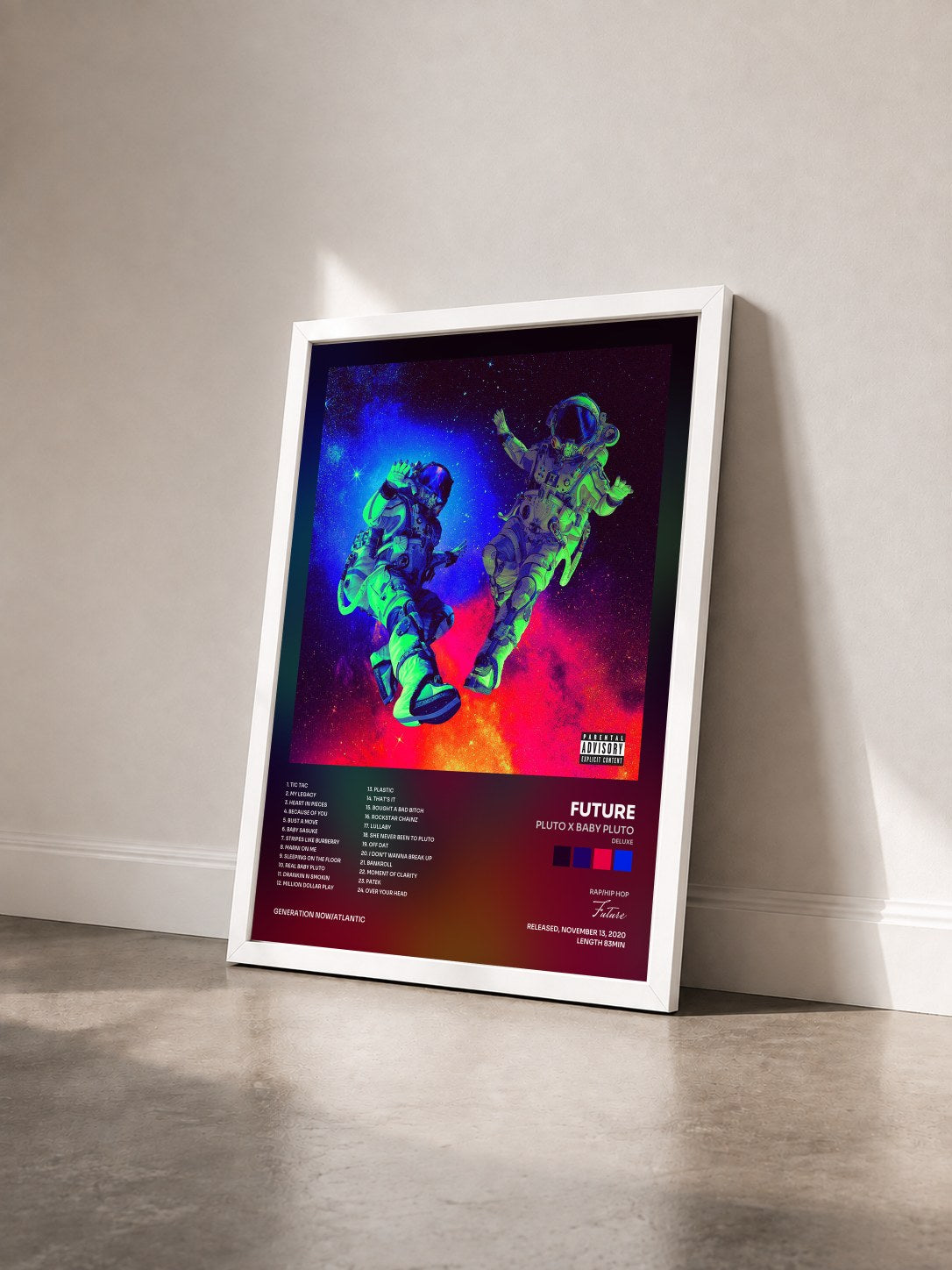 #blanc Tableau de l'album Pluto x Baby Pluto (Deluxe) de Future vu de trois quarts, cadre blanc