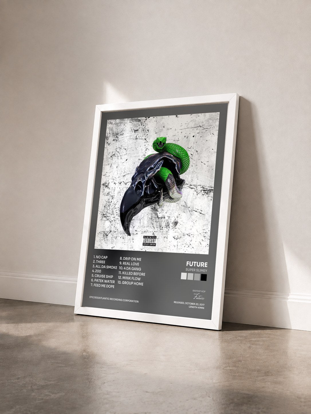 #blanc Tableau de l'album SUPER SLIMEY de Future vu de trois quarts, cadre blanc