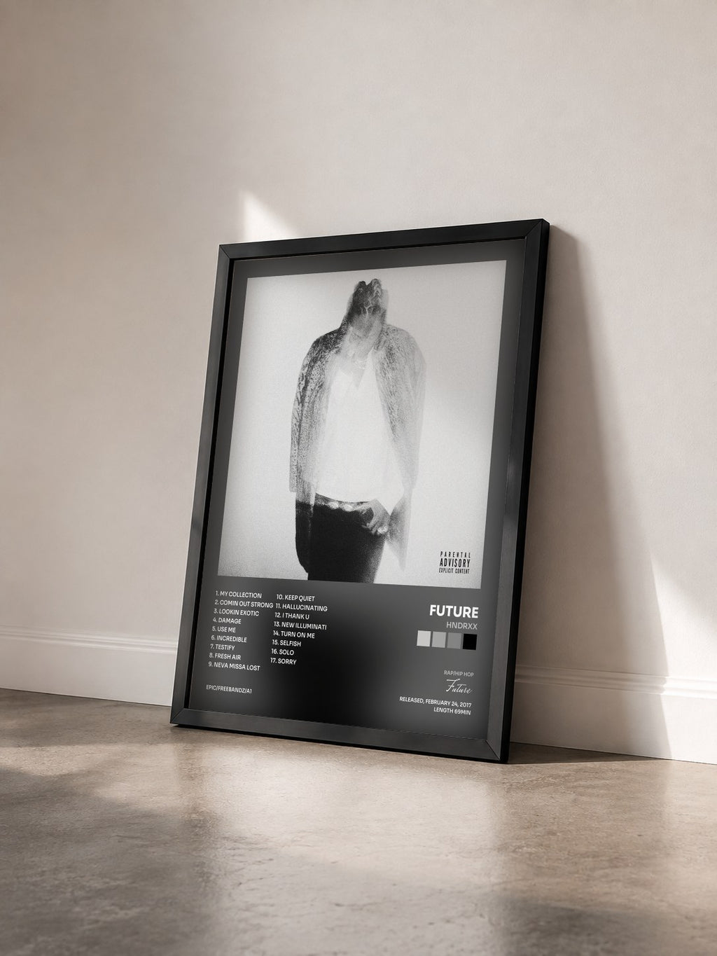 #noir Tableau de l'album HNDRXX de Future vu de trois quarts, cadre noir