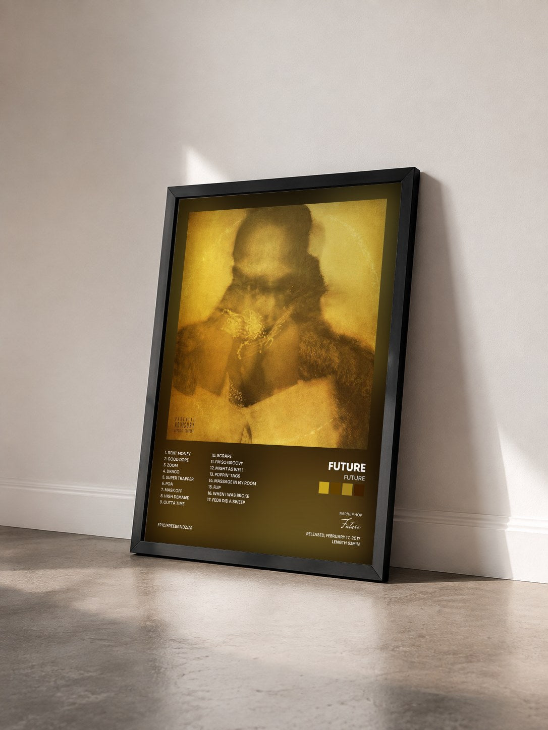 #noir FUTURE by Future as a framed art print seen at an angle, black frame
