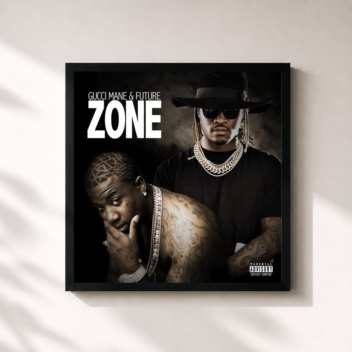 #noir Tableau carré de l'album Zone de Future, cadre noir 32x32 cm