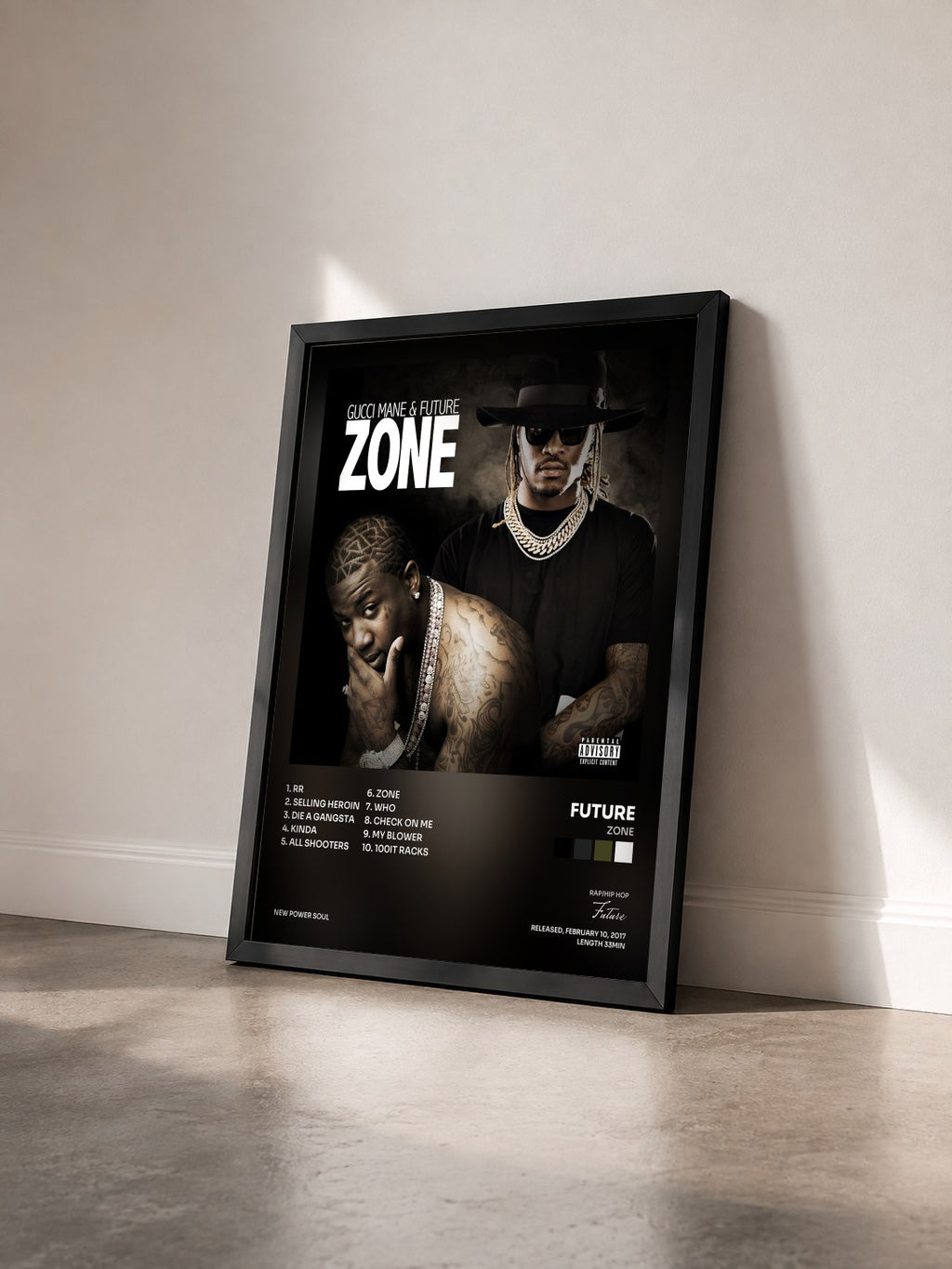 #noir Tableau de l'album Zone de Future vu de trois quarts, cadre noir