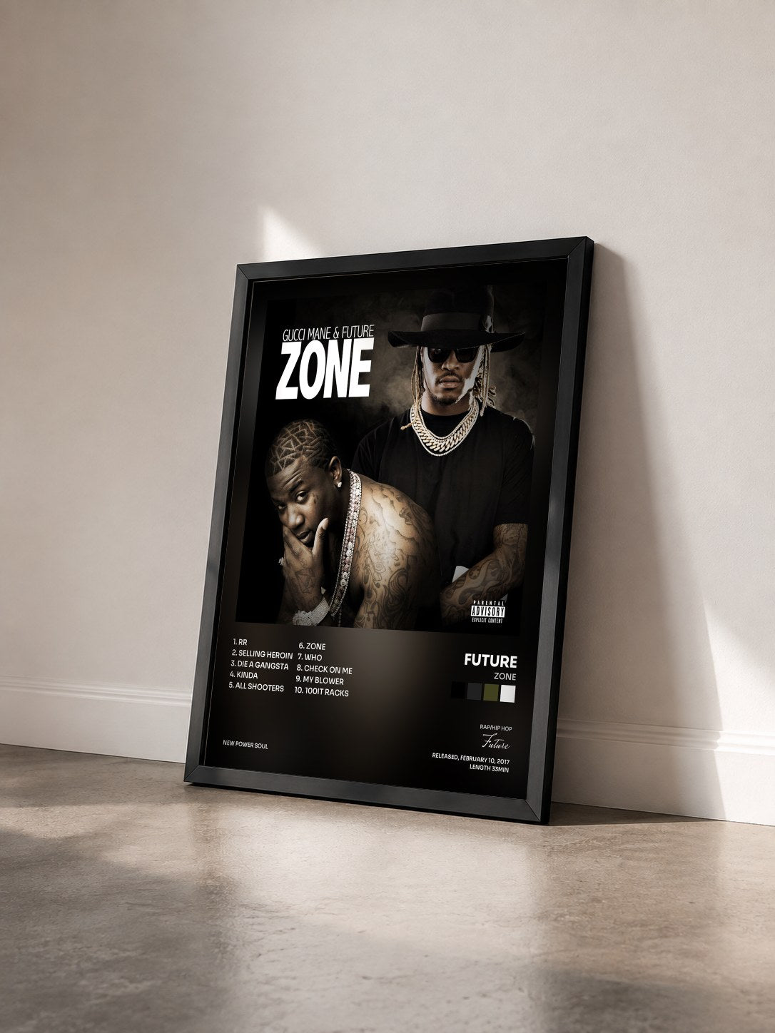 #noir Tableau de l'album Zone de Future vu de trois quarts, cadre noir