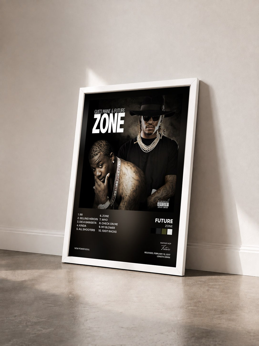 #blanc Tableau de l'album Zone de Future vu de trois quarts, cadre blanc
