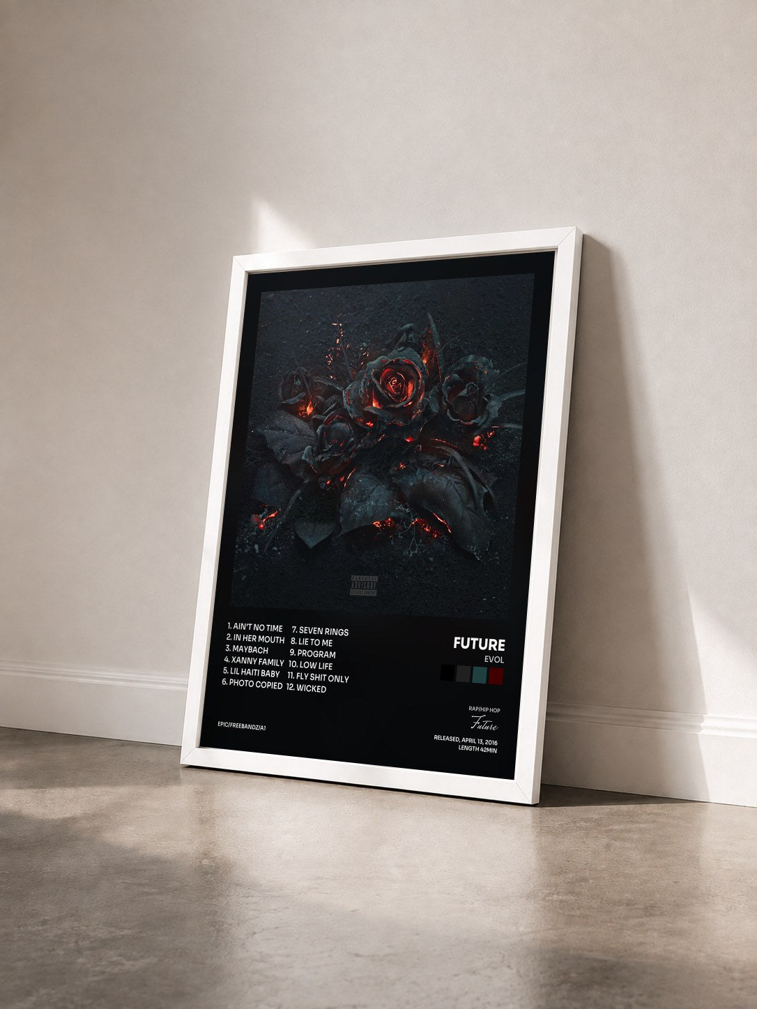 #blanc EVOL by Future as a framed art print seen at an angle, white frame