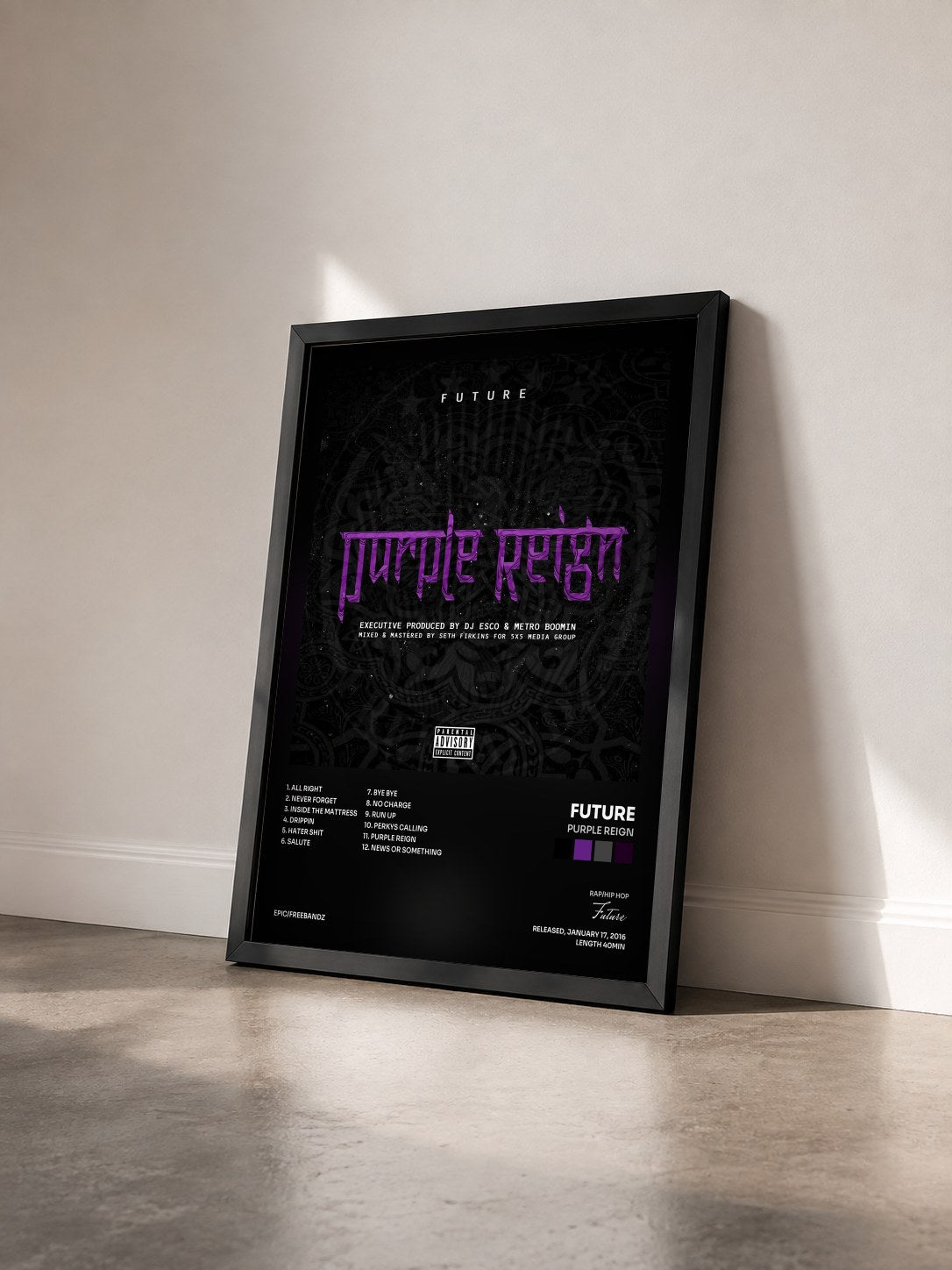 #noir Tableau de l'album Purple Reign de Future vu de trois quarts, cadre noir