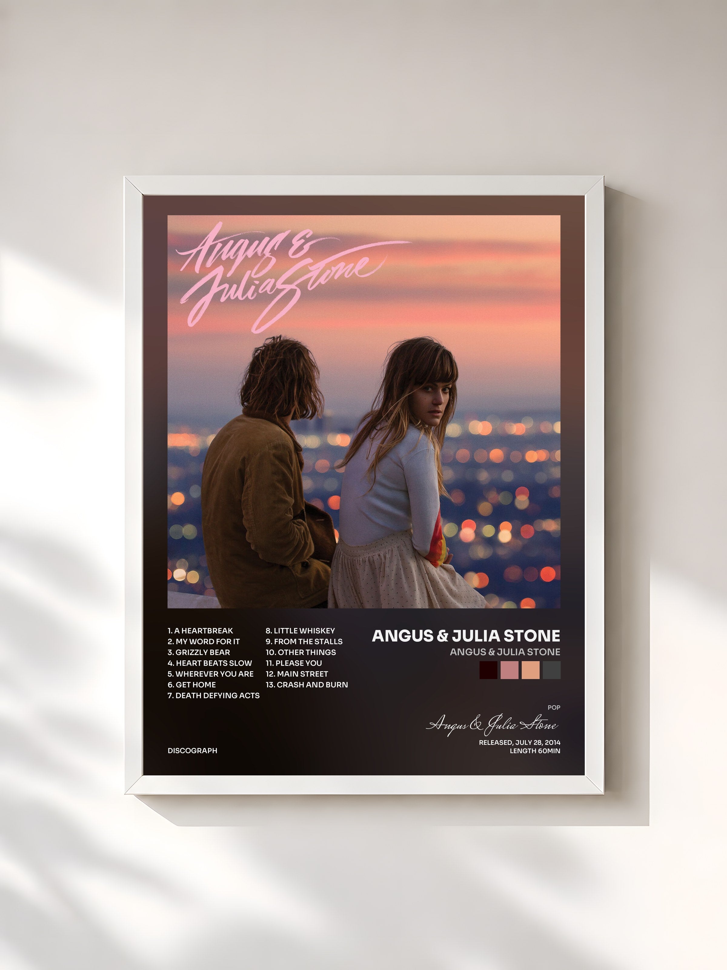 #blanc Tableau de l'album Angus & Julia Stone de Angus & Julia Stone, cadre blanc, imprimé et encadré en France