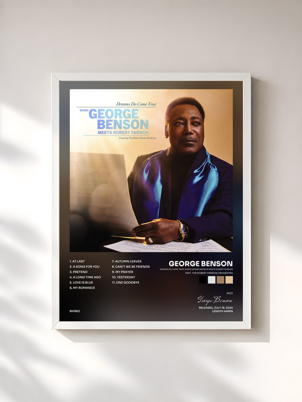 #blanc Tableau de l'album Dreams Do Come True: When George Benson Meets Robert Farnon (feat. The Robert Farnon Orchestra) de George Benson, cadre blanc, imprimé et encadré en France