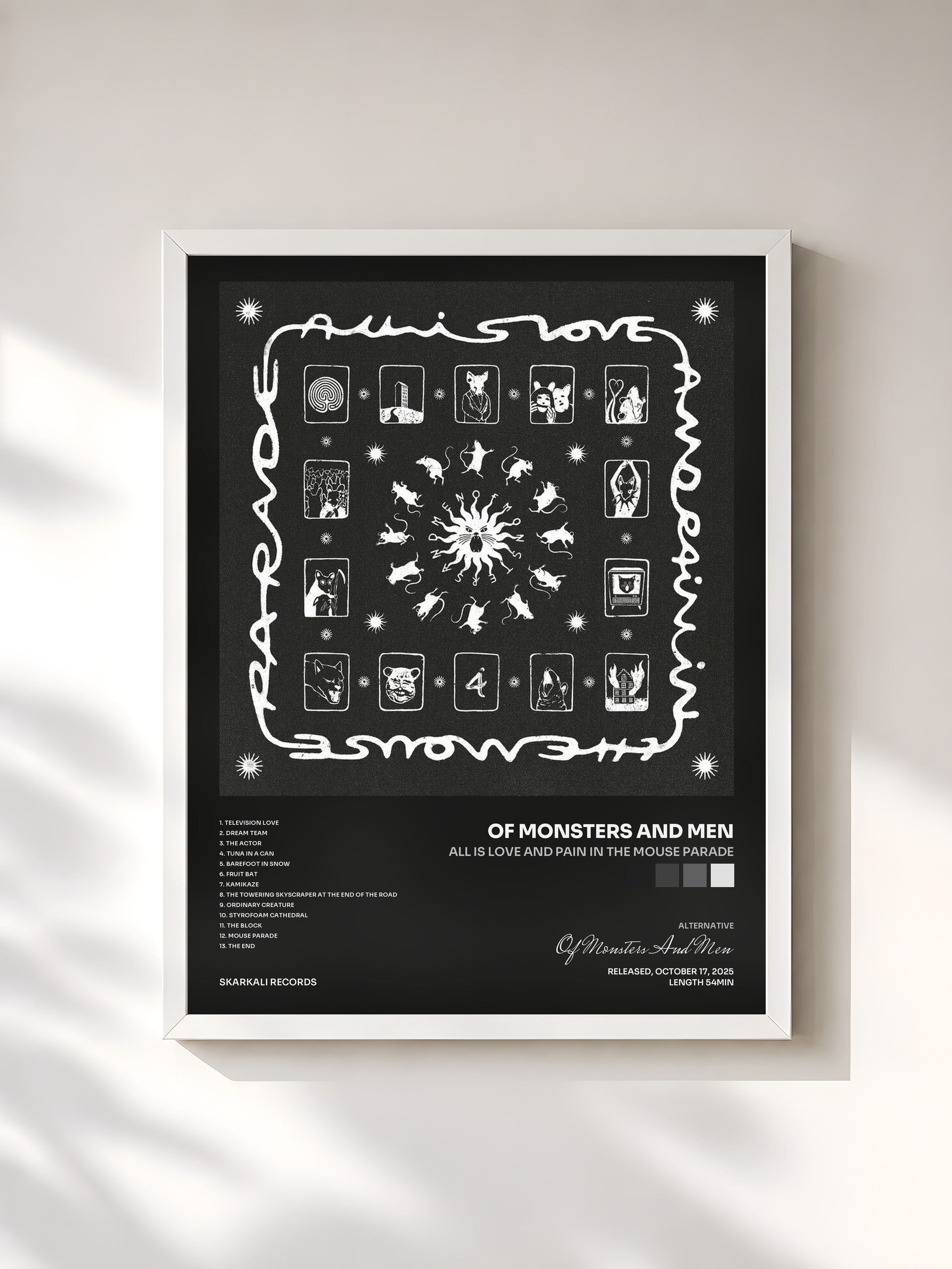 #blanc Tableau de l'album All is Love and Pain in the Mouse Parade de Of Monsters And Men, cadre blanc, imprimé et encadré en France