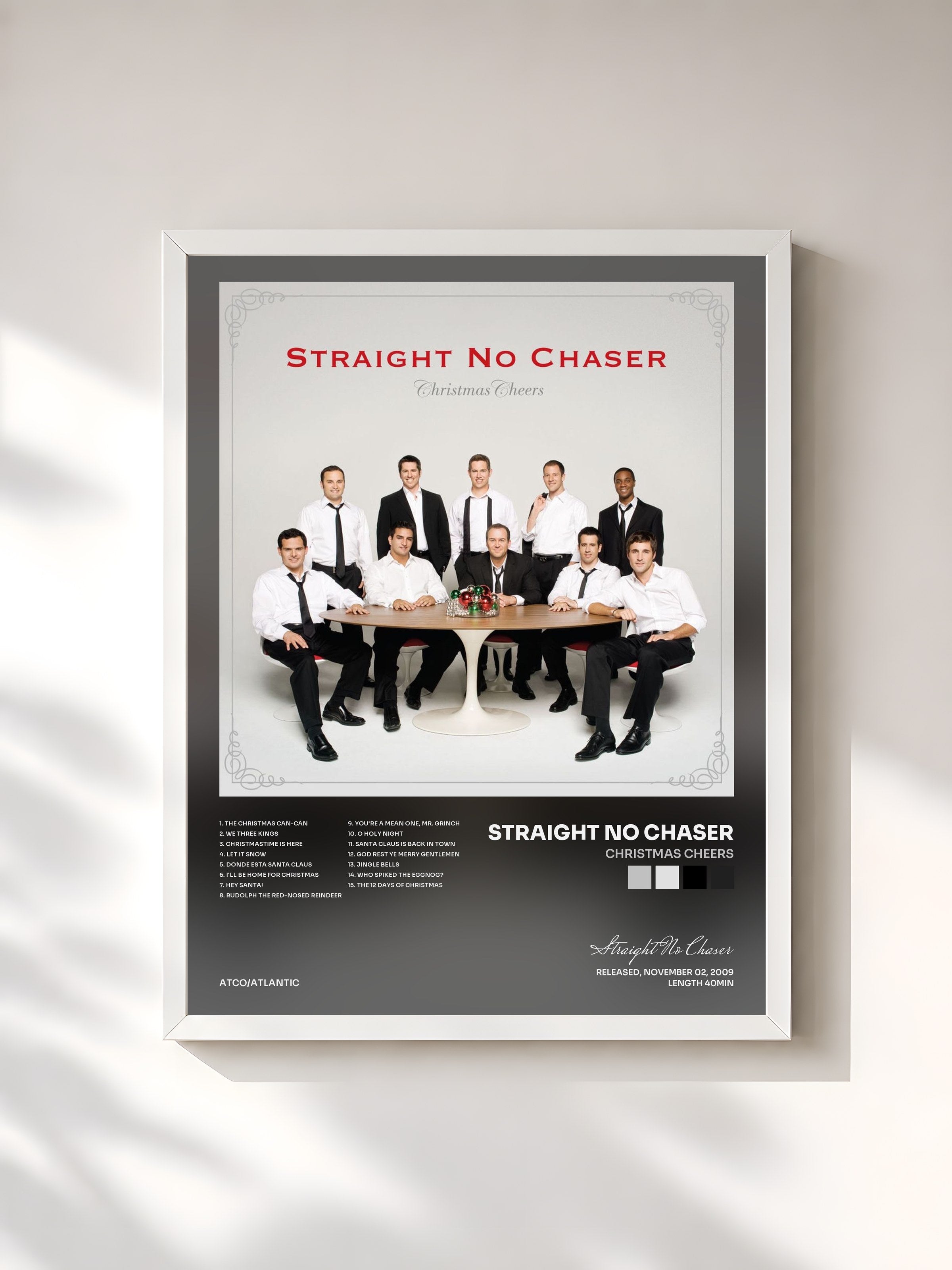 #blanc Tableau de l'album Christmas Cheers de Straight No Chaser, cadre blanc, imprimé et encadré en France