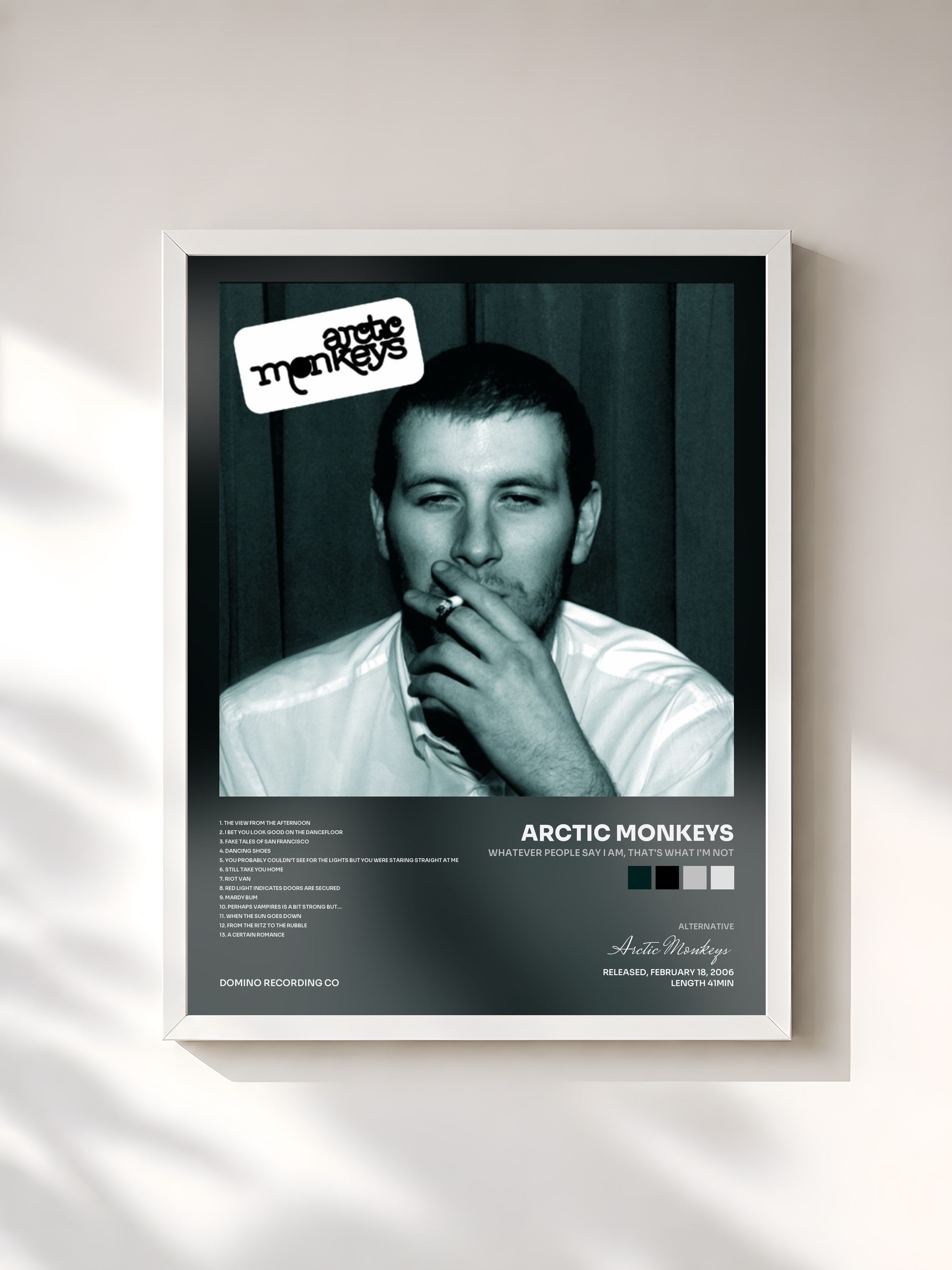 #blanc Whatever People Say I Am, That's What I'm Not di Arctic Monkeys in stampa incorniciata, cornice bianca, stampata e incorniciata in Francia