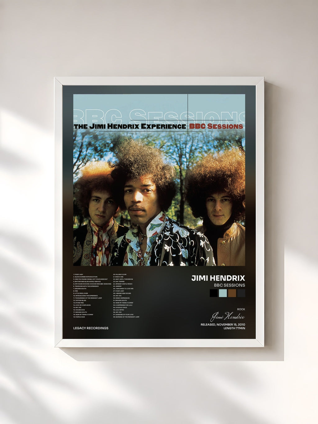 #blanc BBC Sessions von Jimi Hendrix als gerahmter Kunstdruck, weißer Rahmen, gedruckt und gerahmt in Frankreich