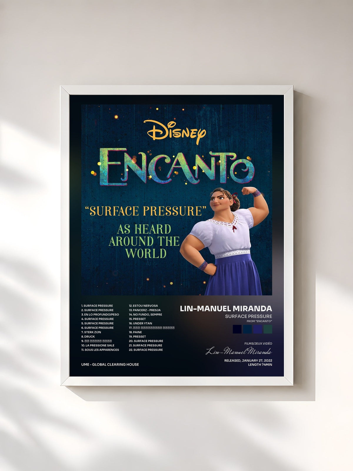 #blanc Tableau de l'album Surface Pressure (From "Encanto") de Lin-Manuel Miranda, cadre blanc, imprimé et encadré en France