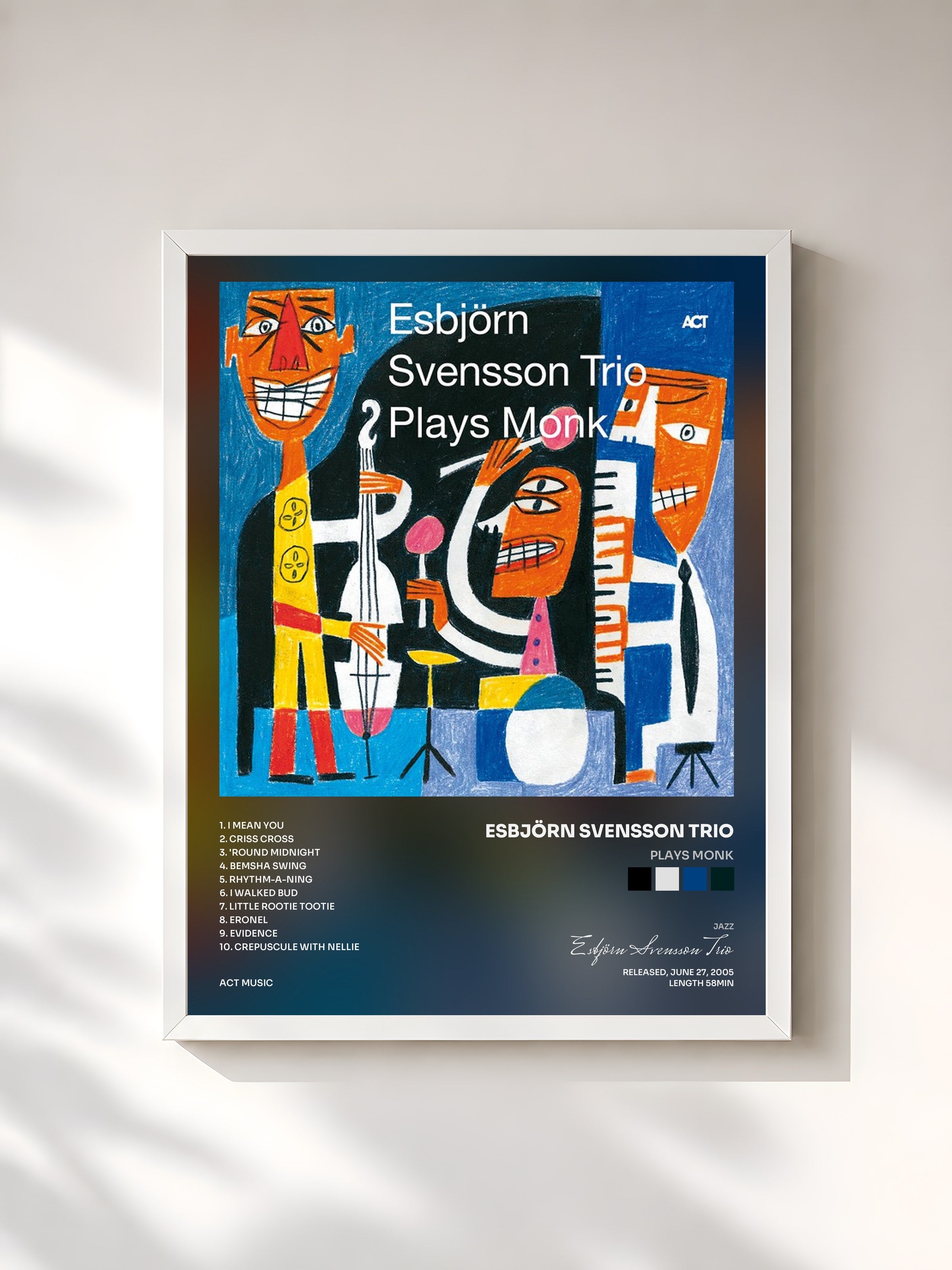 #blanc Tableau de l'album Plays Monk de Esbjörn Svensson Trio, cadre blanc, imprimé et encadré en France