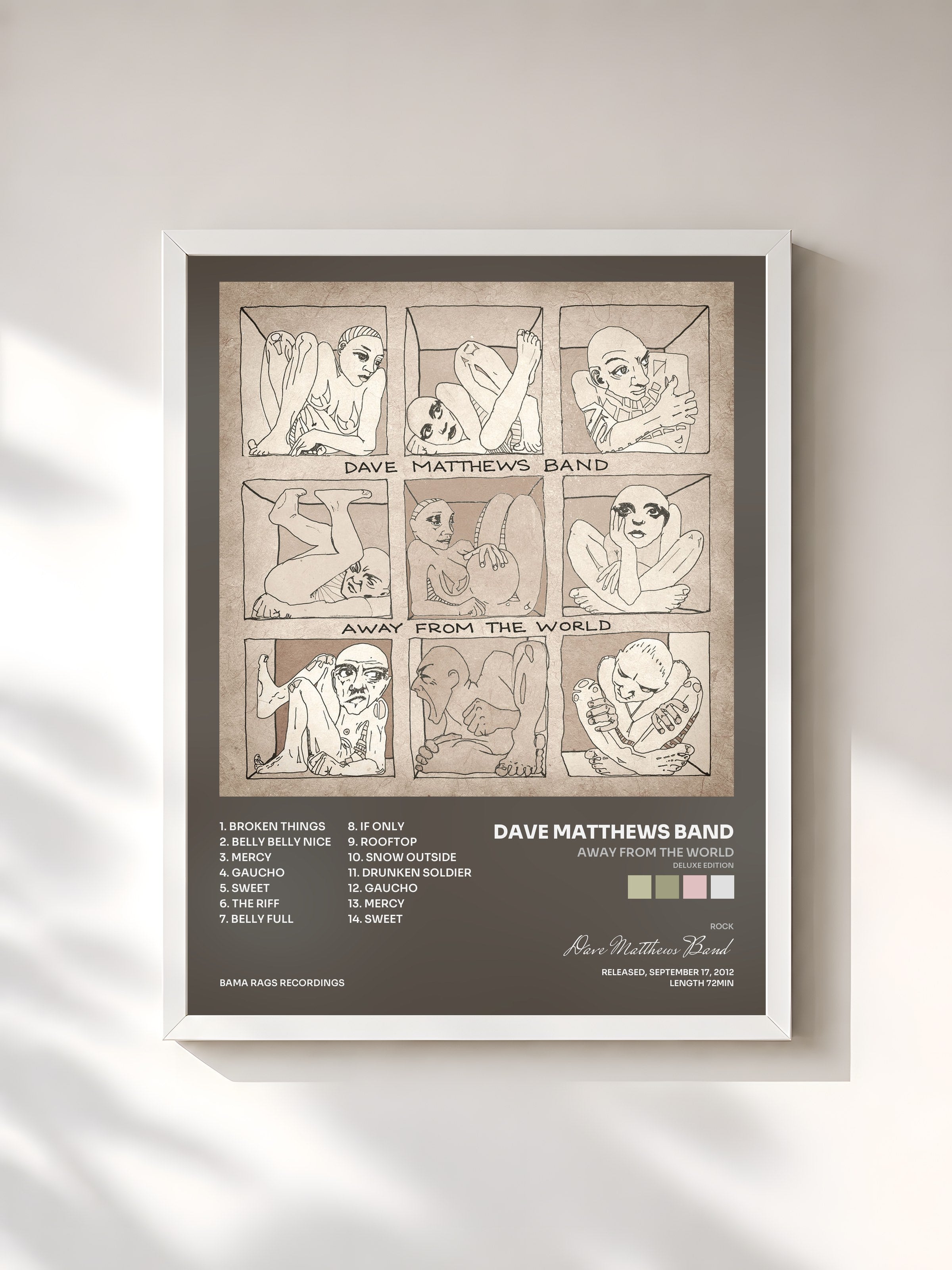 #blanc Tableau de l'album Away From The World (Deluxe Edition) de Dave Matthews Band, cadre blanc, imprimé et encadré en France