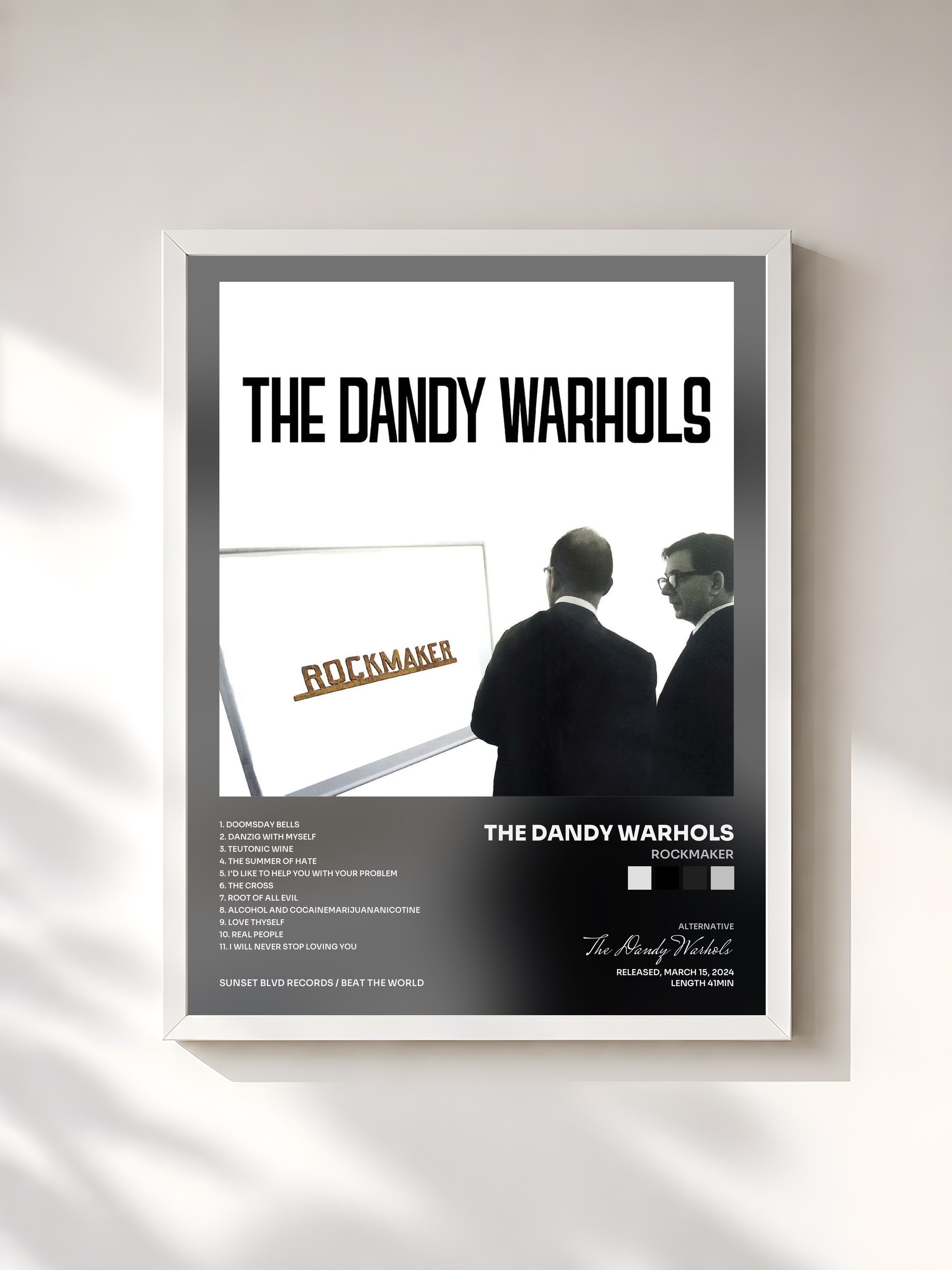 #blanc Tableau de l'album ROCKMAKER de The Dandy Warhols, cadre blanc, imprimé et encadré en France