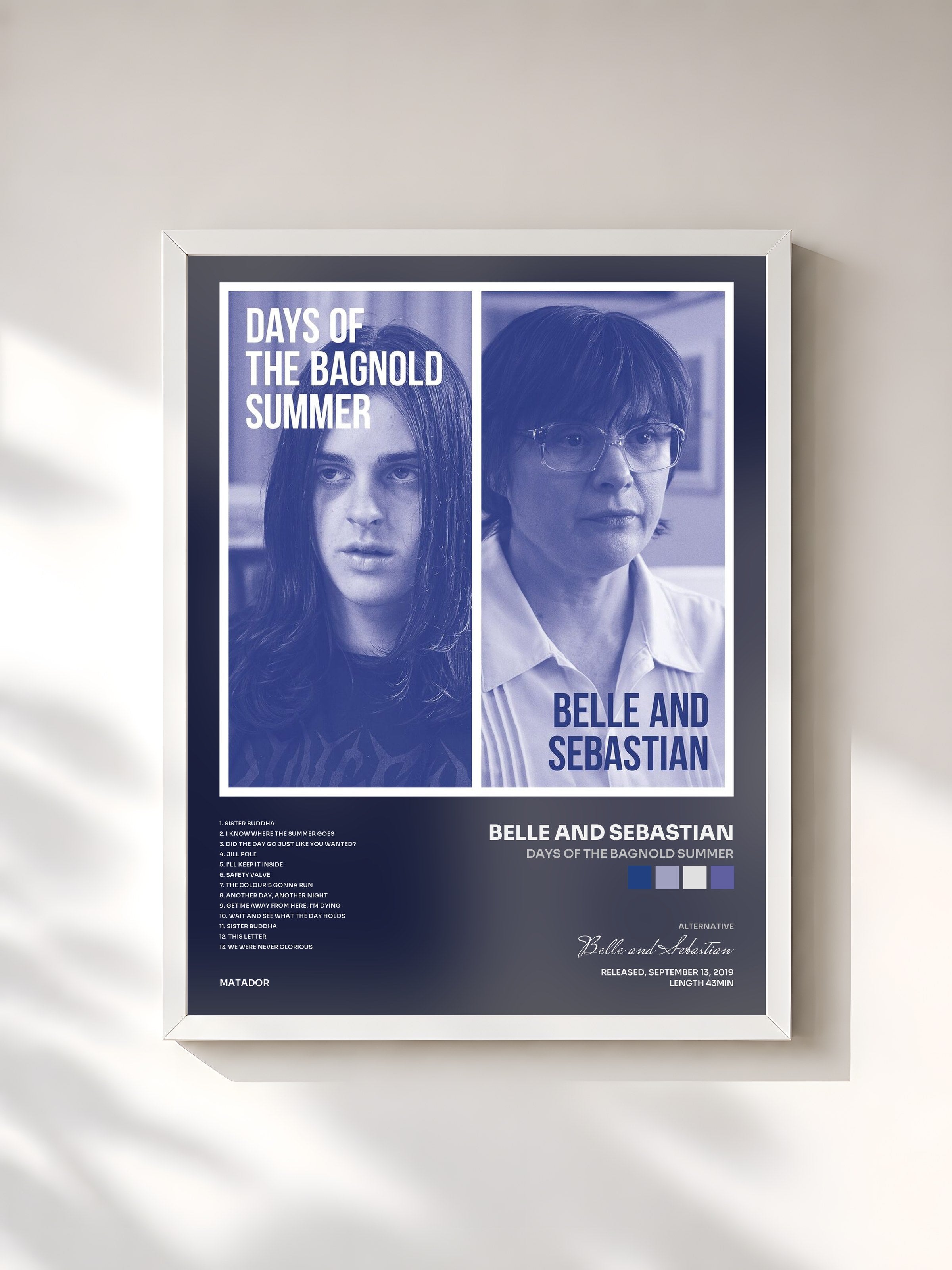 #blanc Tableau de l'album Days of the Bagnold Summer de Belle and Sebastian, cadre blanc, imprimé et encadré en France