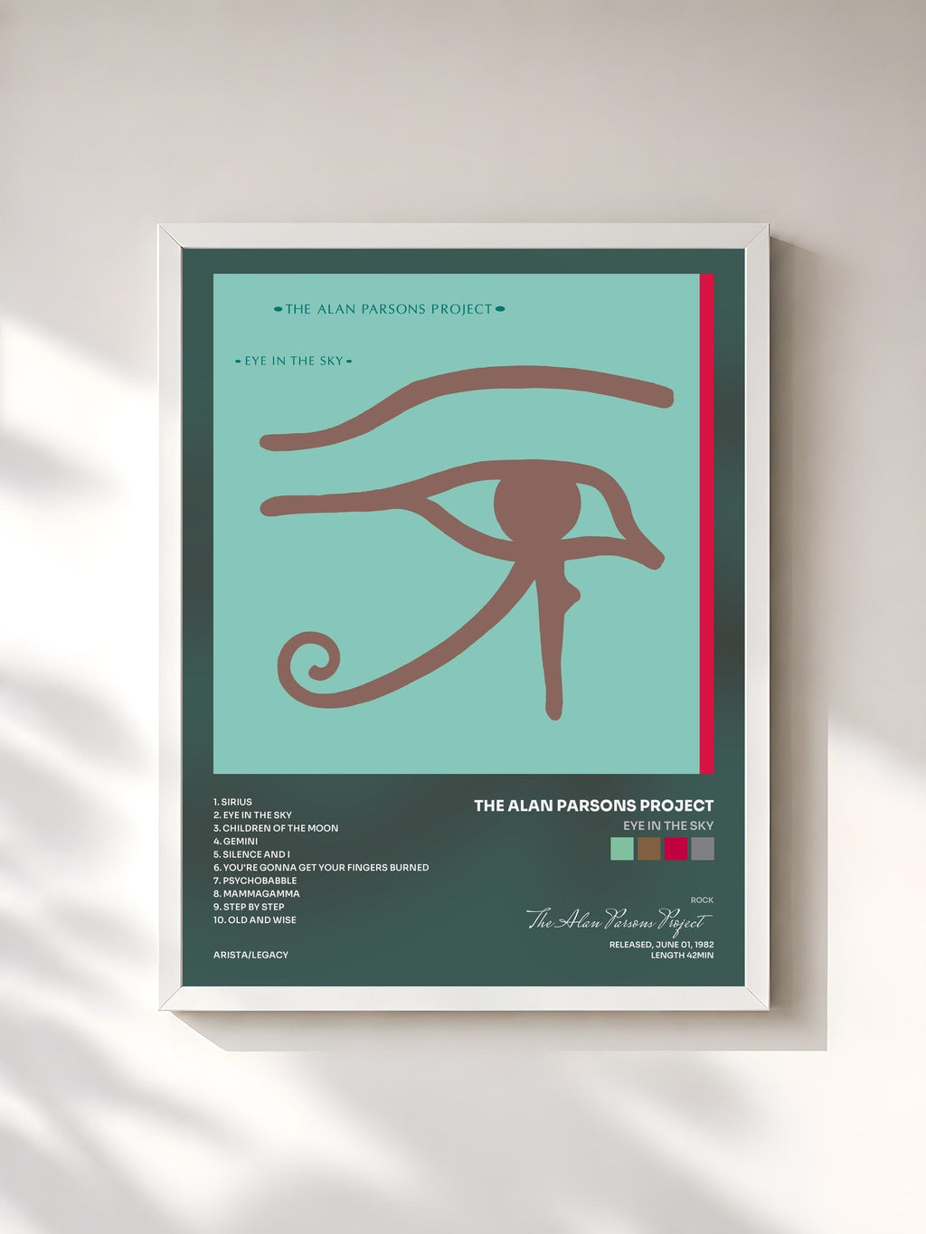 #blanc Eye In The Sky di The Alan Parsons Project in stampa incorniciata, cornice bianca, stampata e incorniciata in Francia