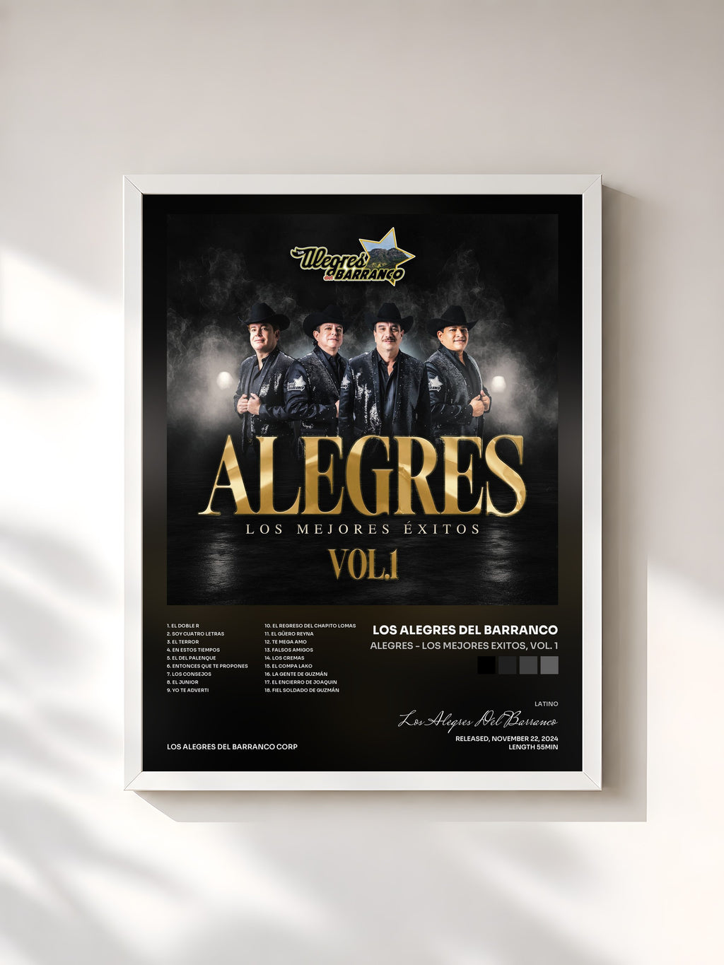 #blanc Tableau de l'album Alegres - Los Mejores Exitos, Vol. 1 de Los Alegres Del Barranco, cadre blanc, imprimé et encadré en France