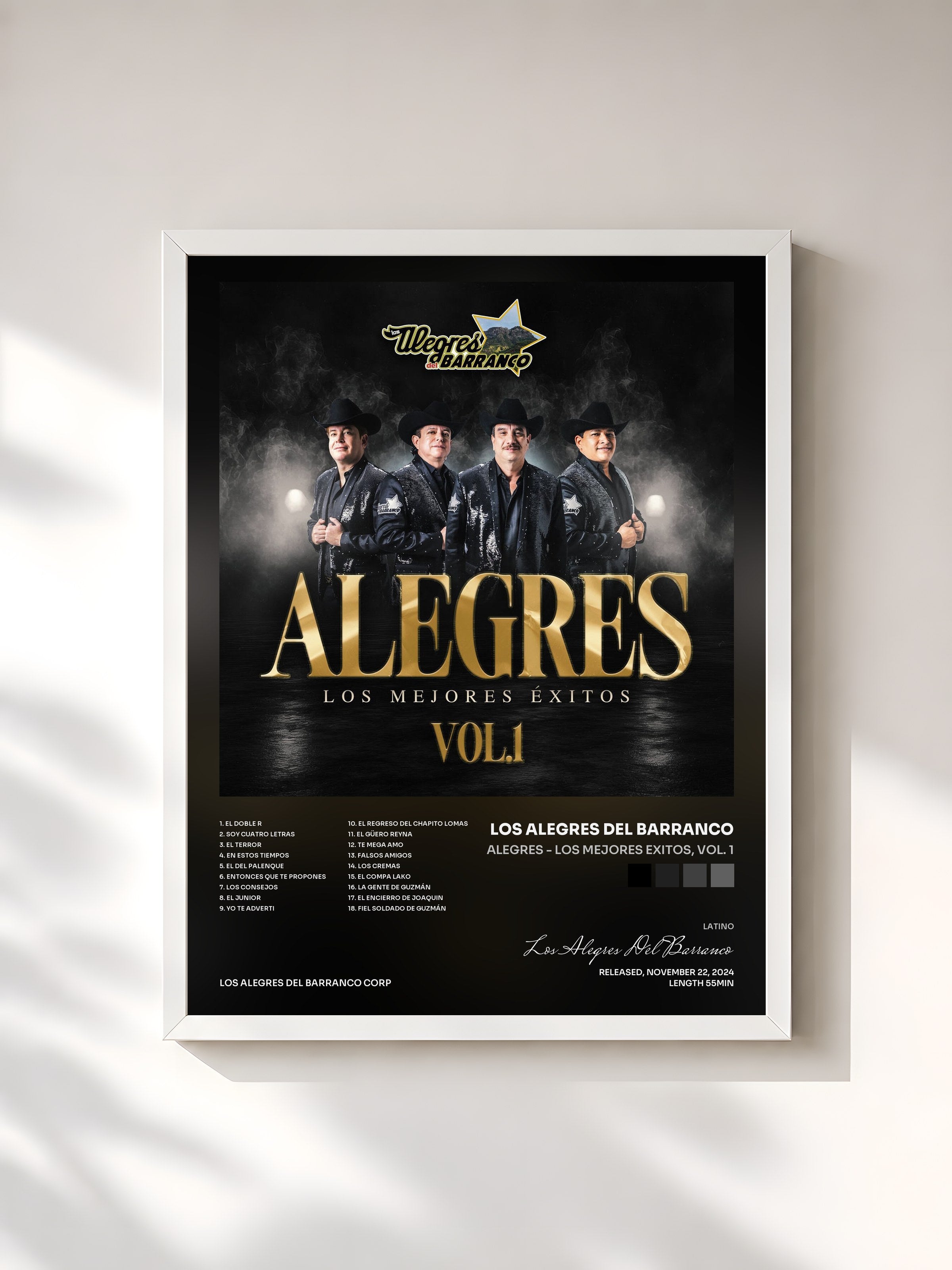 #blanc Tableau de l'album Alegres - Los Mejores Exitos, Vol. 1 de Los Alegres Del Barranco, cadre blanc, imprimé et encadré en France