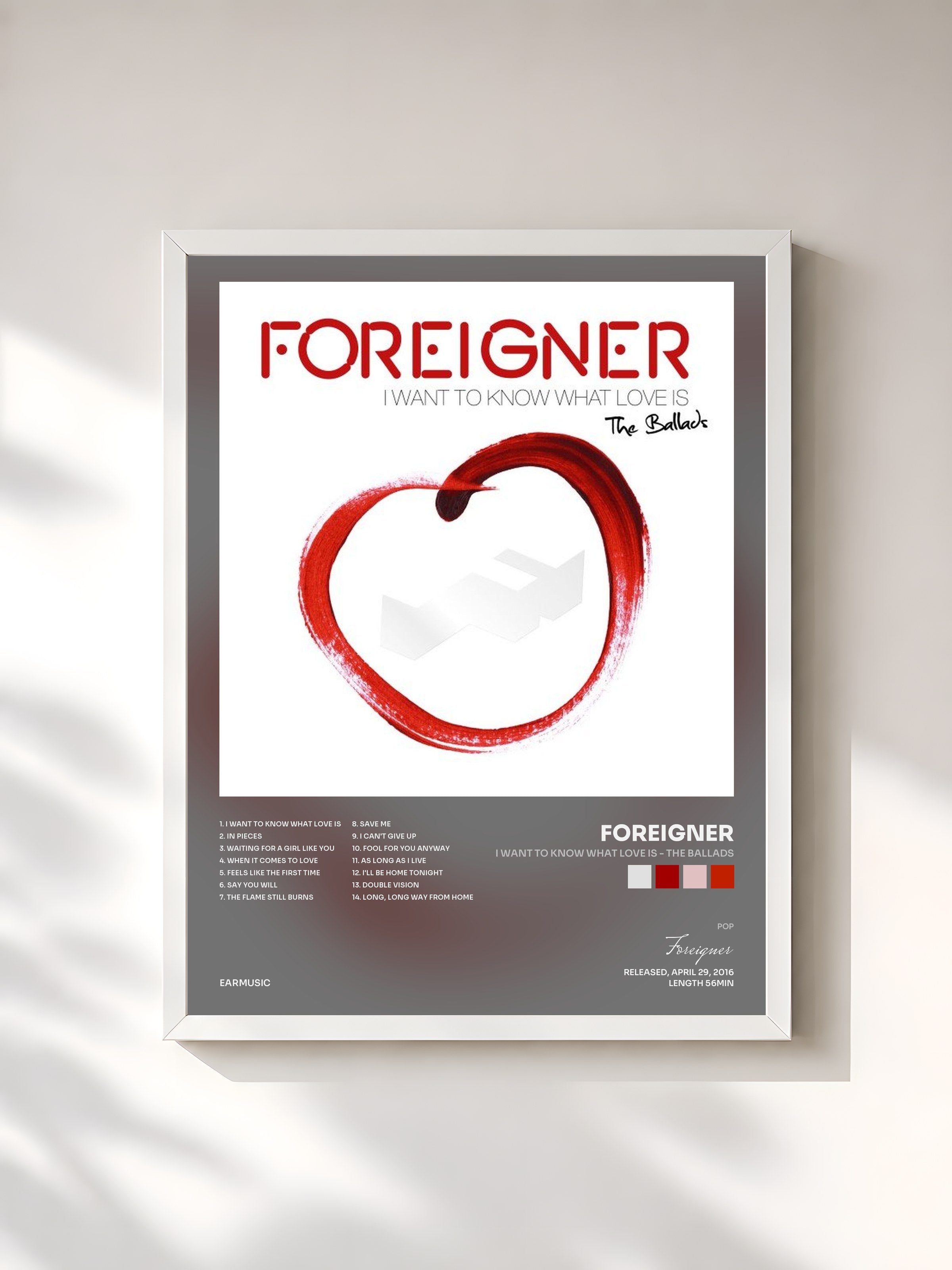 #blanc Tableau de l'album I Want to Know What Love Is - The Ballads de Foreigner, cadre blanc, imprimé et encadré en France