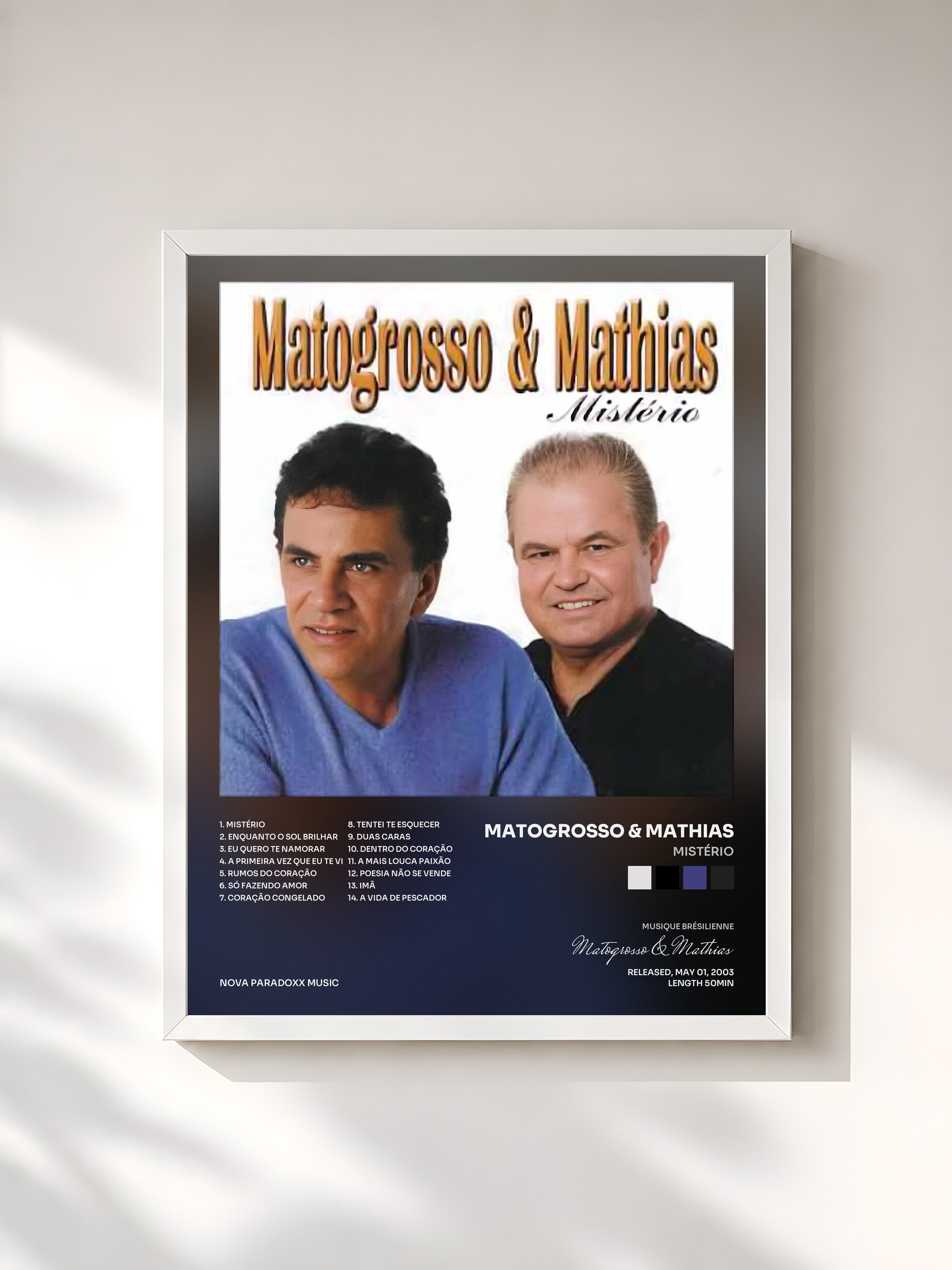 #blanc Tableau de l'album Mistério de Matogrosso & Mathias, cadre blanc, imprimé et encadré en France