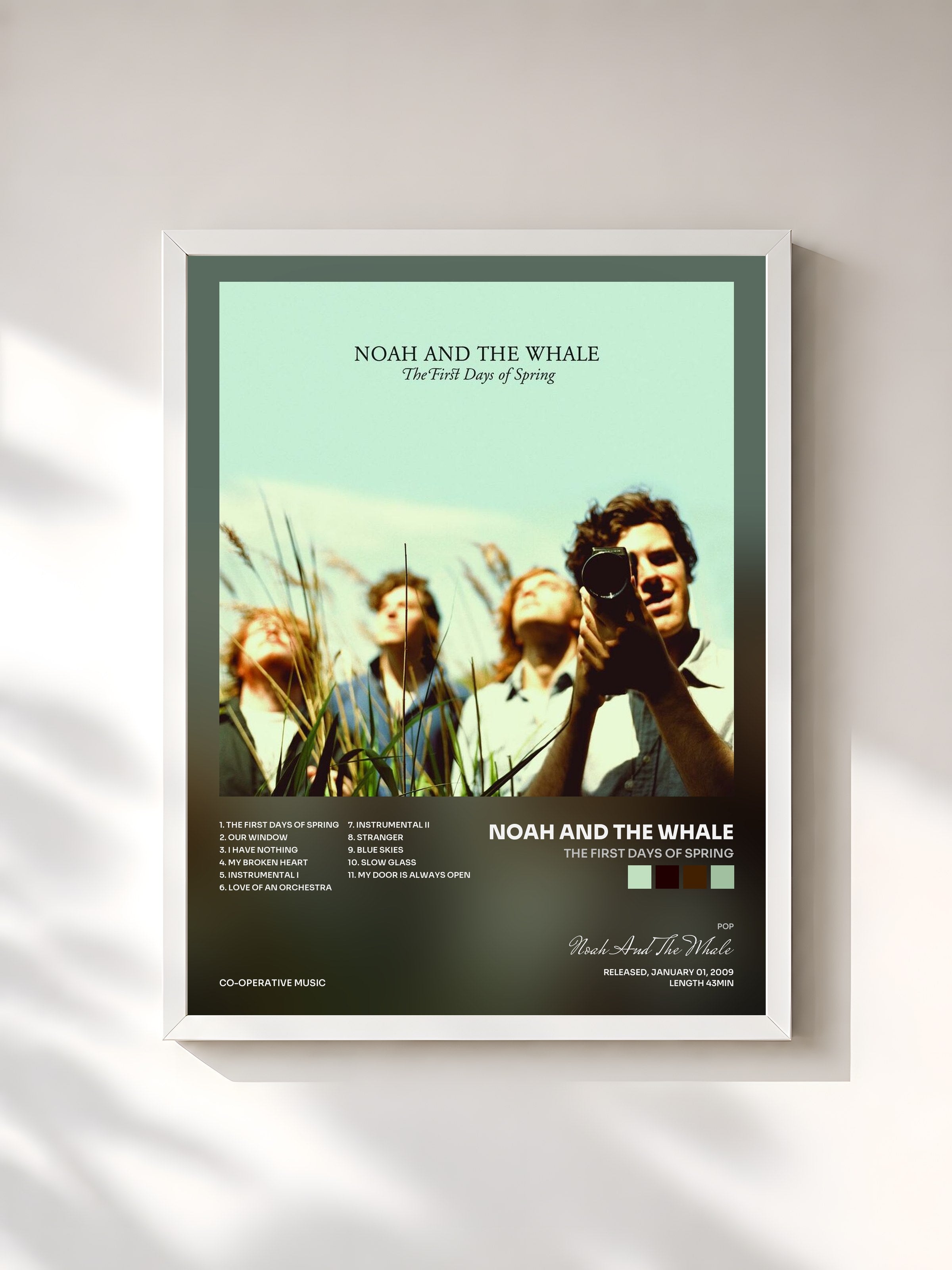 #blanc Tableau de l'album The First Days Of Spring de Noah And The Whale, cadre blanc, imprimé et encadré en France