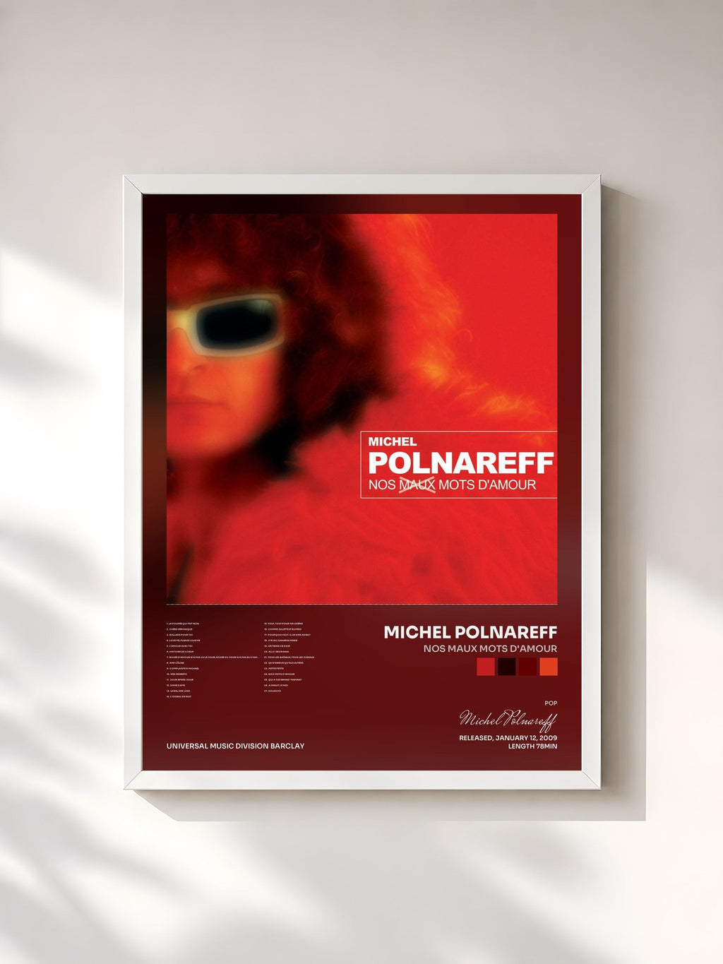#blanc Nos Maux Mots D'Amour de Michel Polnareff en lámina enmarcada, marco blanco, impresa y enmarcada en Francia