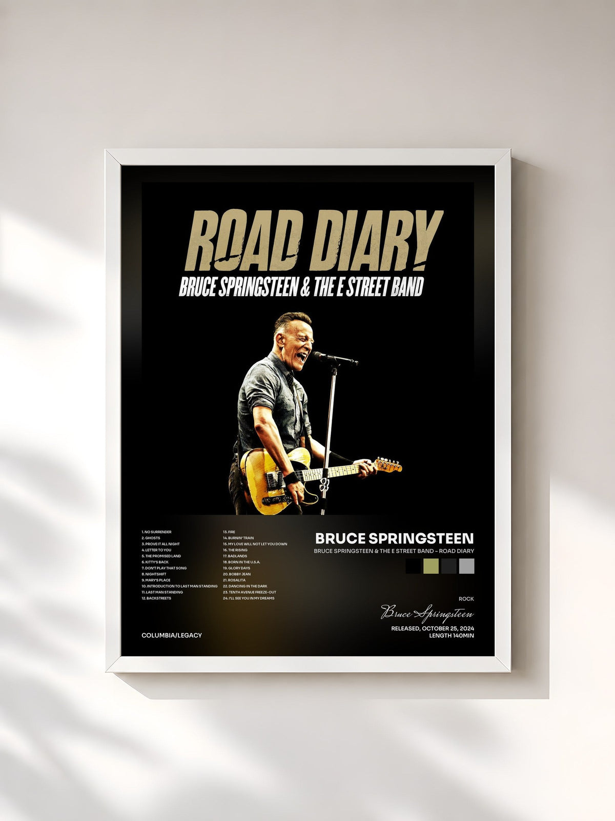 #blanc Tableau de l'album Bruce Springsteen & The E Street Band - Road Diary de Bruce Springsteen, cadre blanc, imprimé et encadré en France