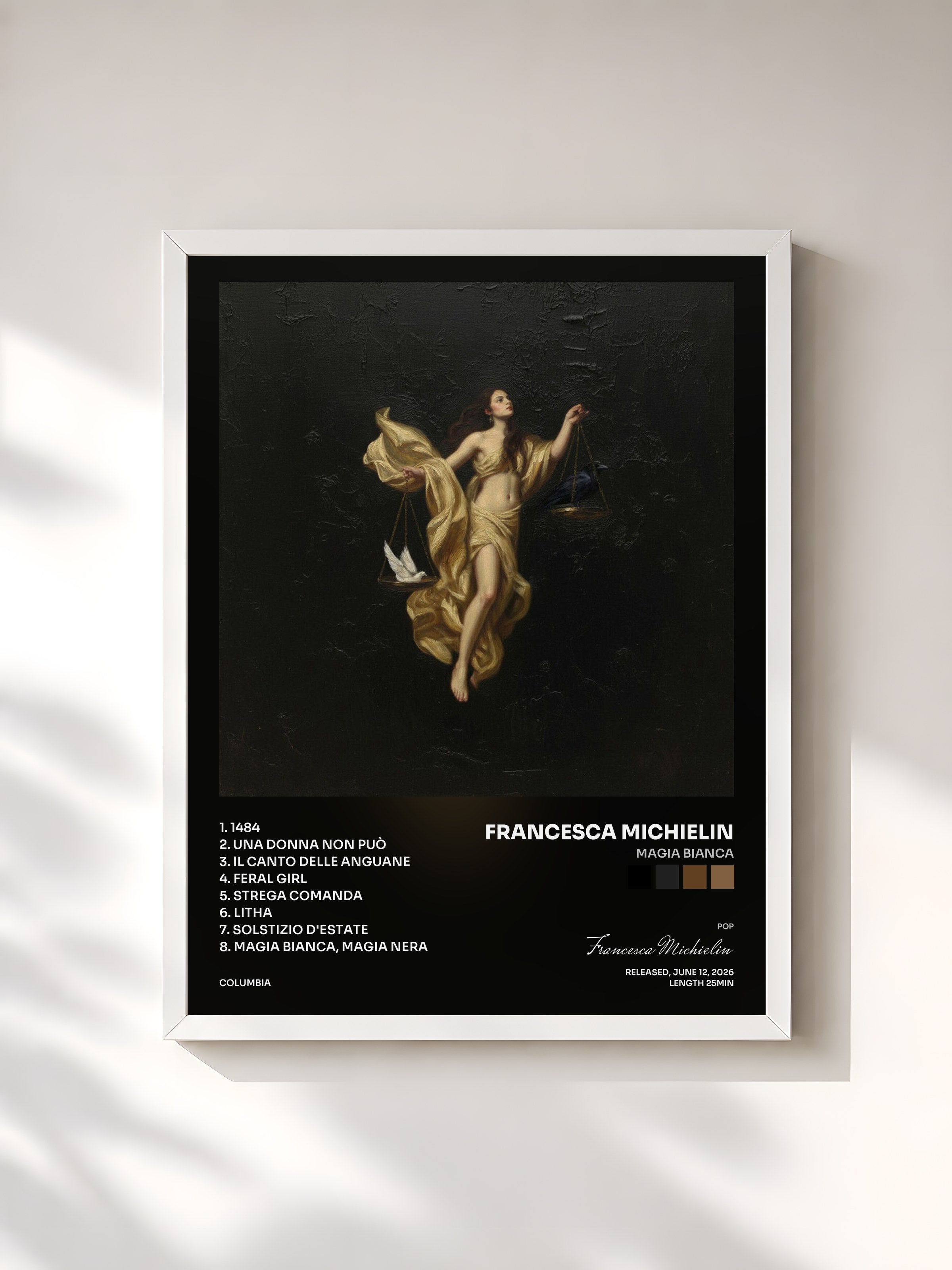 #blanc Tableau de l'album Magia Bianca de Francesca Michielin, cadre blanc, imprimé et encadré en France