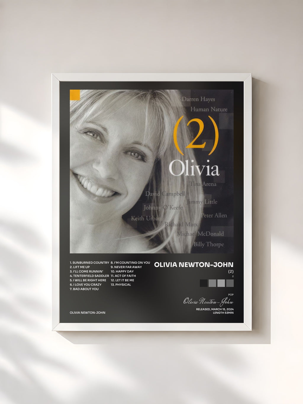 #blanc Tableau de l'album (2) de Olivia Newton-John, cadre blanc, imprimé et encadré en France