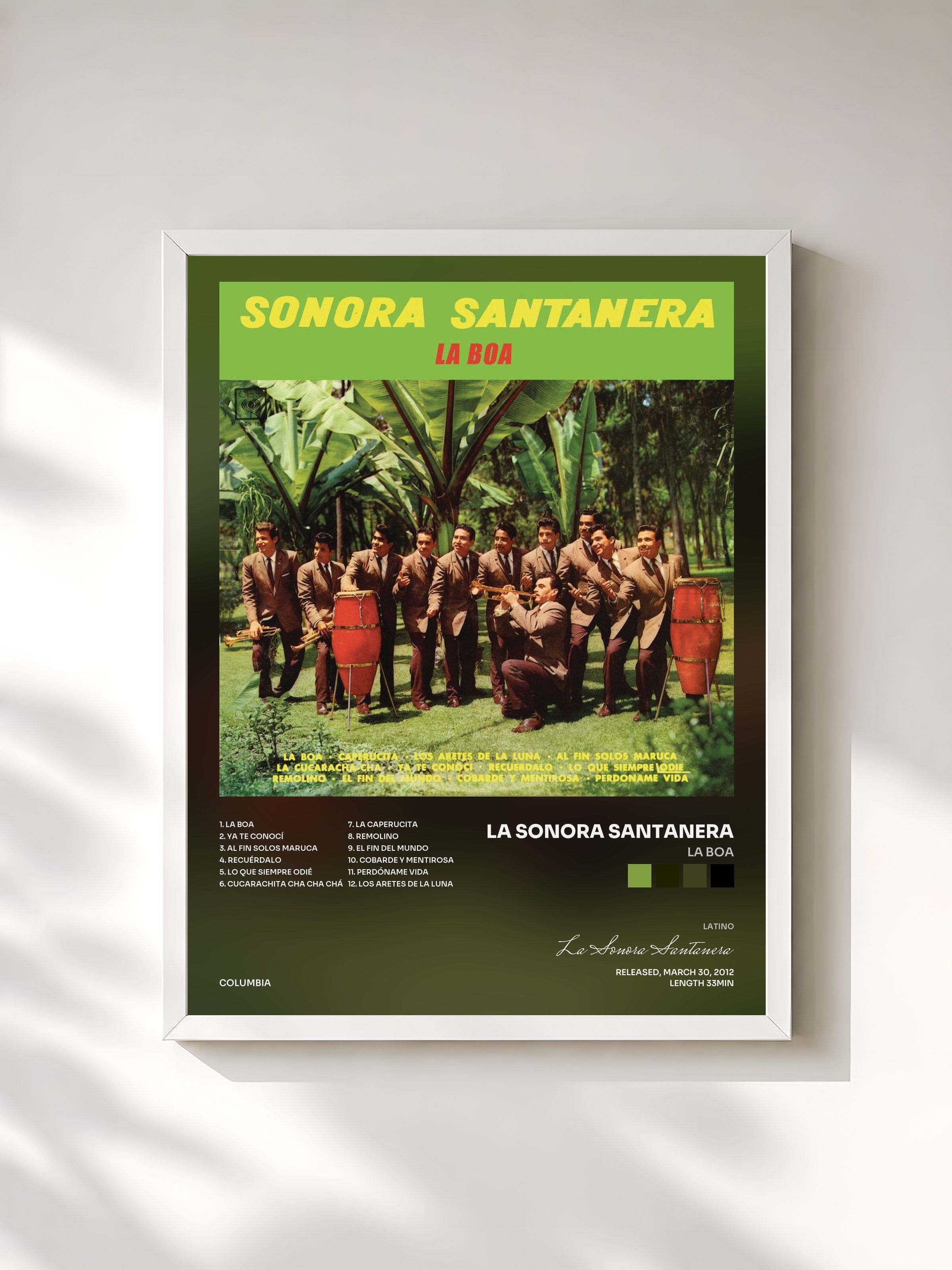 #blanc Tableau de l'album La Boa de La Sonora Santanera, cadre blanc, imprimé et encadré en France