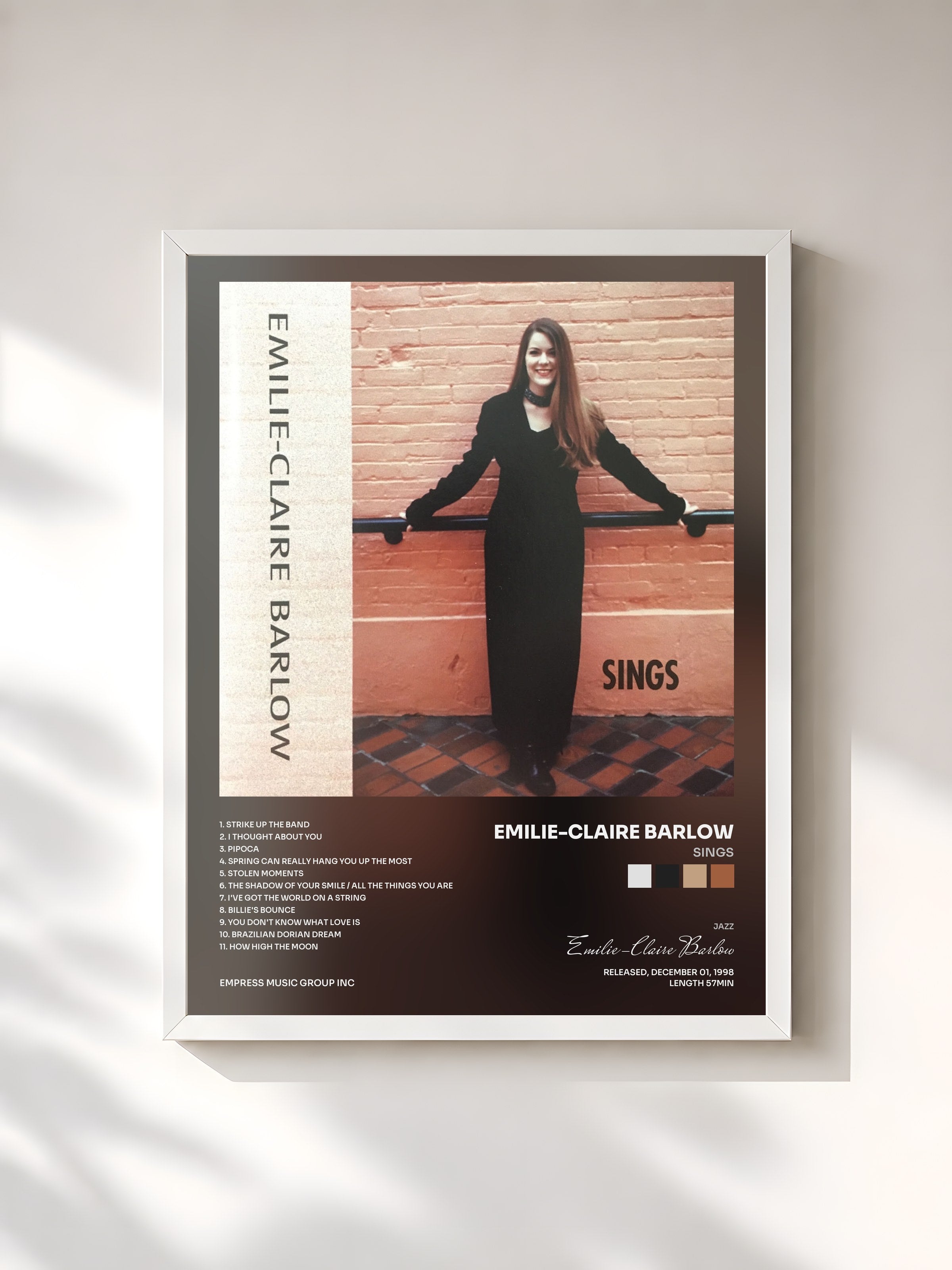 #blanc Tableau de l'album Sings de Emilie-Claire Barlow, cadre blanc, imprimé et encadré en France