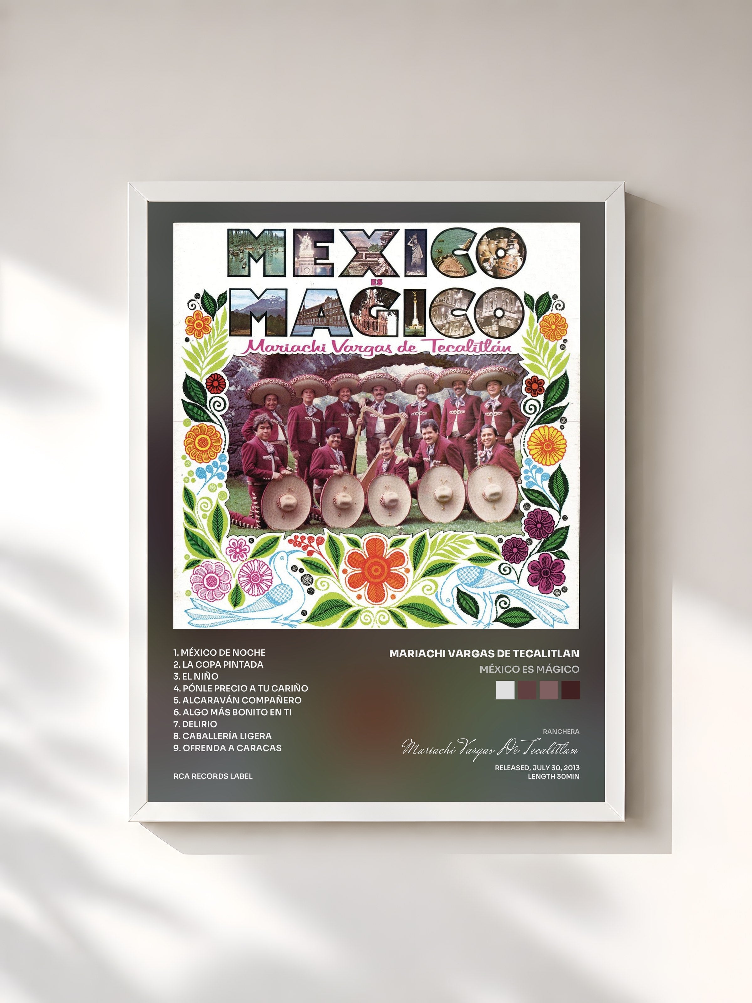 #blanc Tableau de l'album México es Mágico de Mariachi Vargas De Tecalitlan, cadre blanc, imprimé et encadré en France