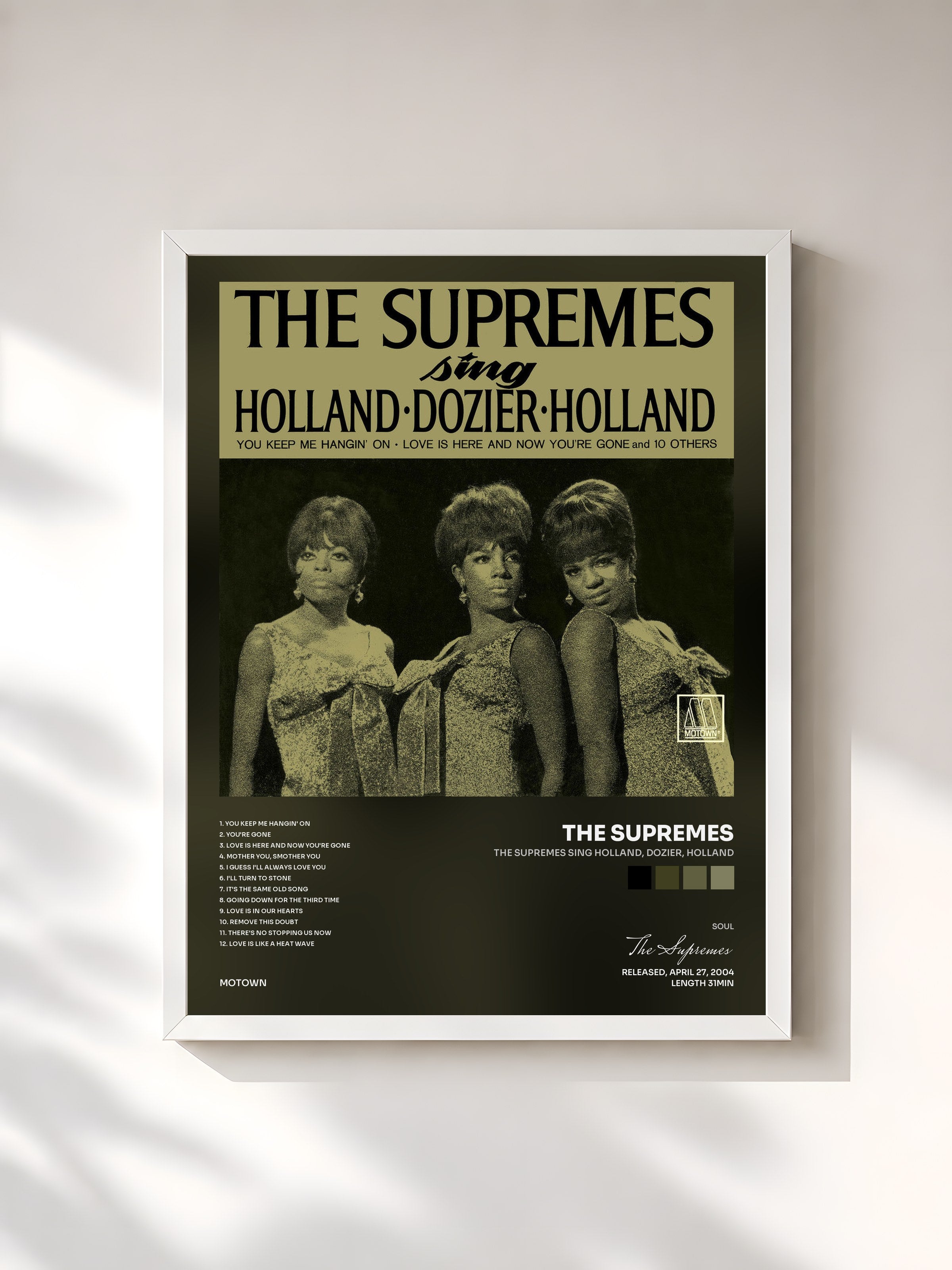 #blanc Tableau de l'album The Supremes Sing Holland, Dozier, Holland de The Supremes, cadre blanc, imprimé et encadré en France
