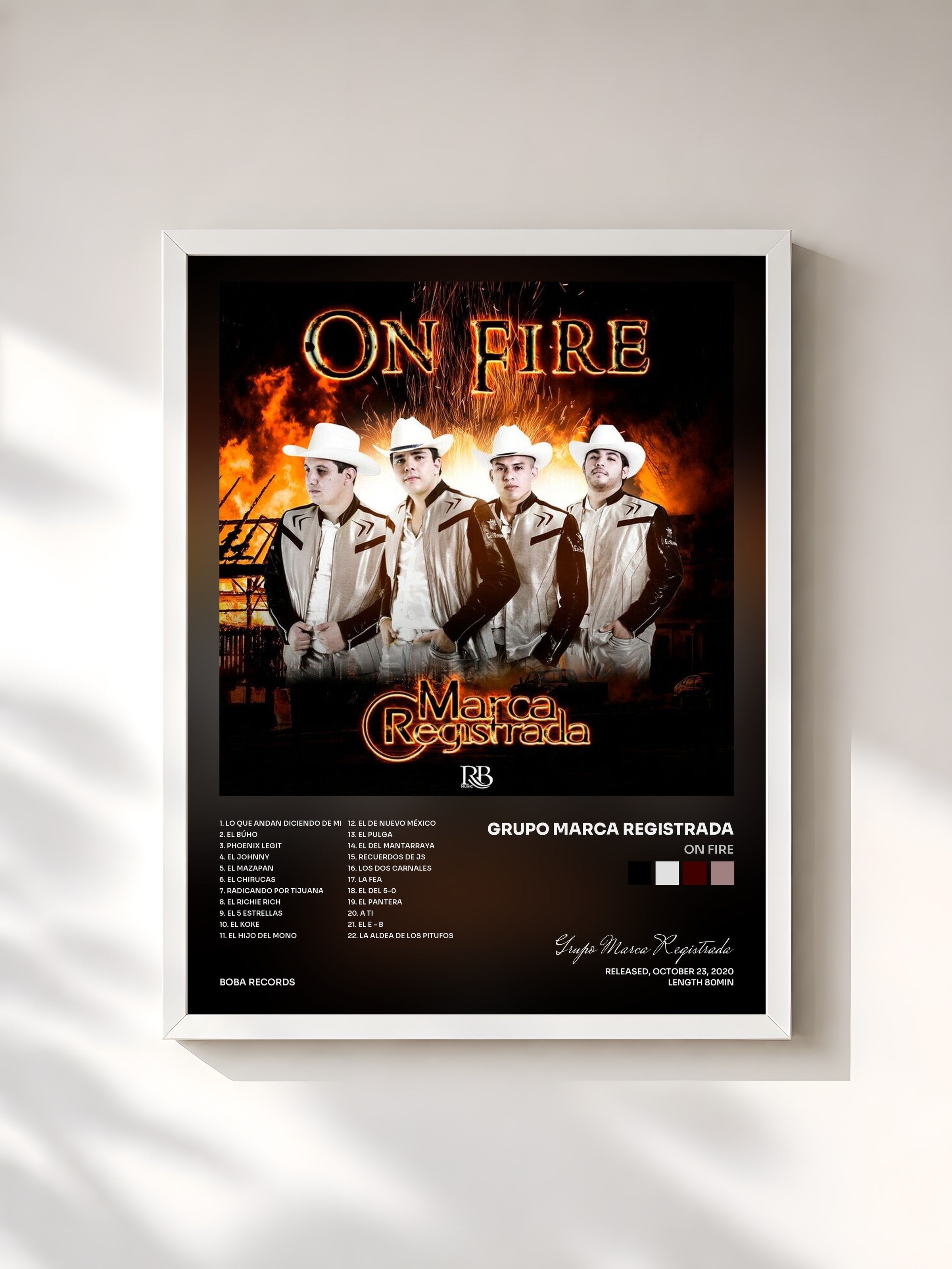 #blanc Tableau de l'album On fire de Grupo Marca Registrada, cadre blanc, imprimé et encadré en France