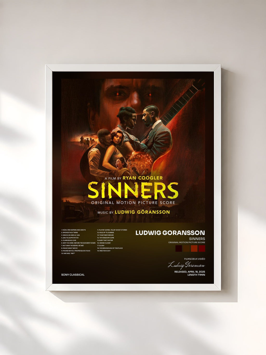 #blanc Sinners (Original Motion Picture Score) von Ludwig Goransson als gerahmter Kunstdruck, weißer Rahmen, gedruckt und gerahmt in Frankreich