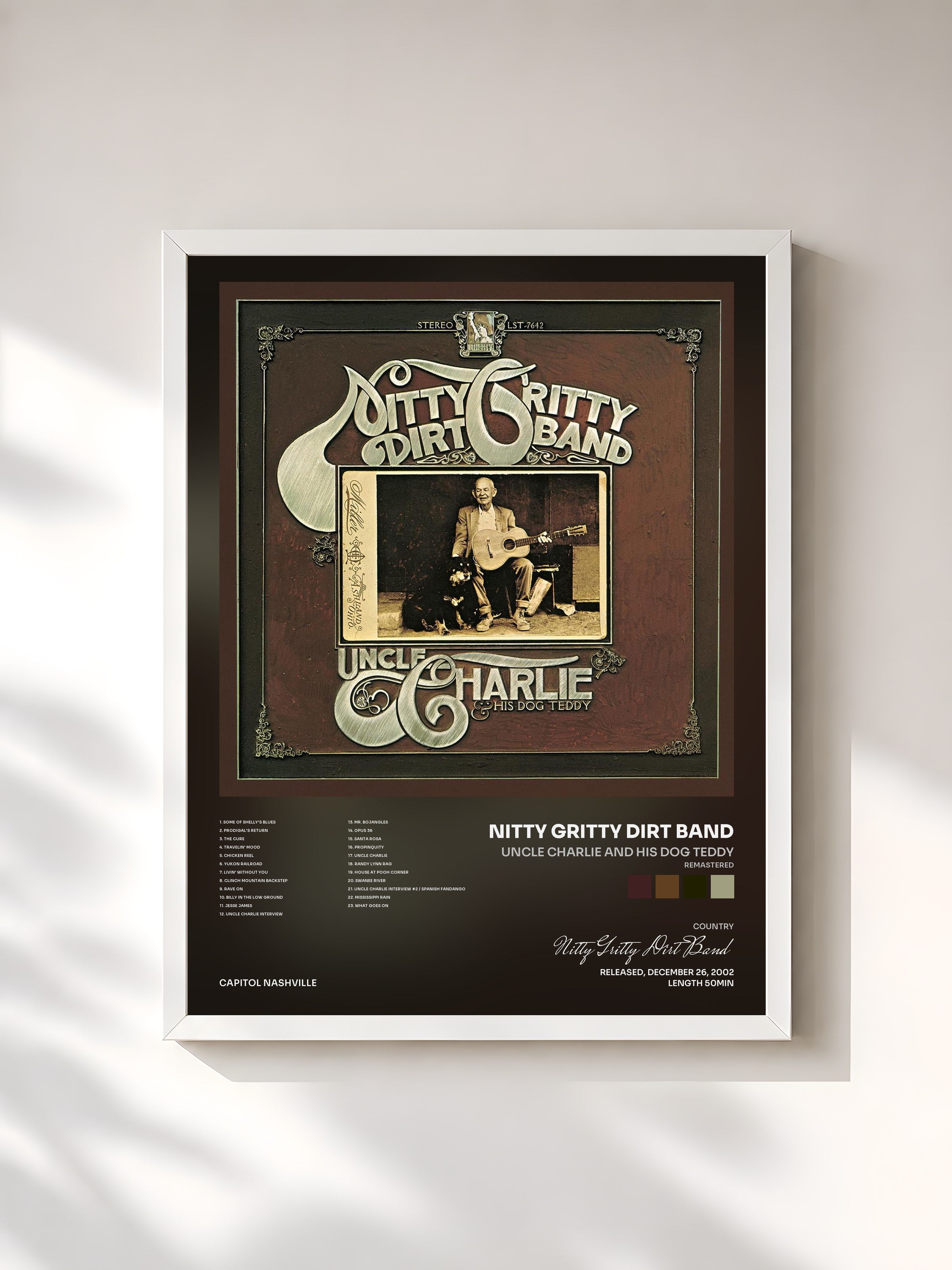 #blanc Tableau de l'album Uncle Charlie And His Dog Teddy (Remastered) de Nitty Gritty Dirt Band, cadre blanc, imprimé et encadré en France