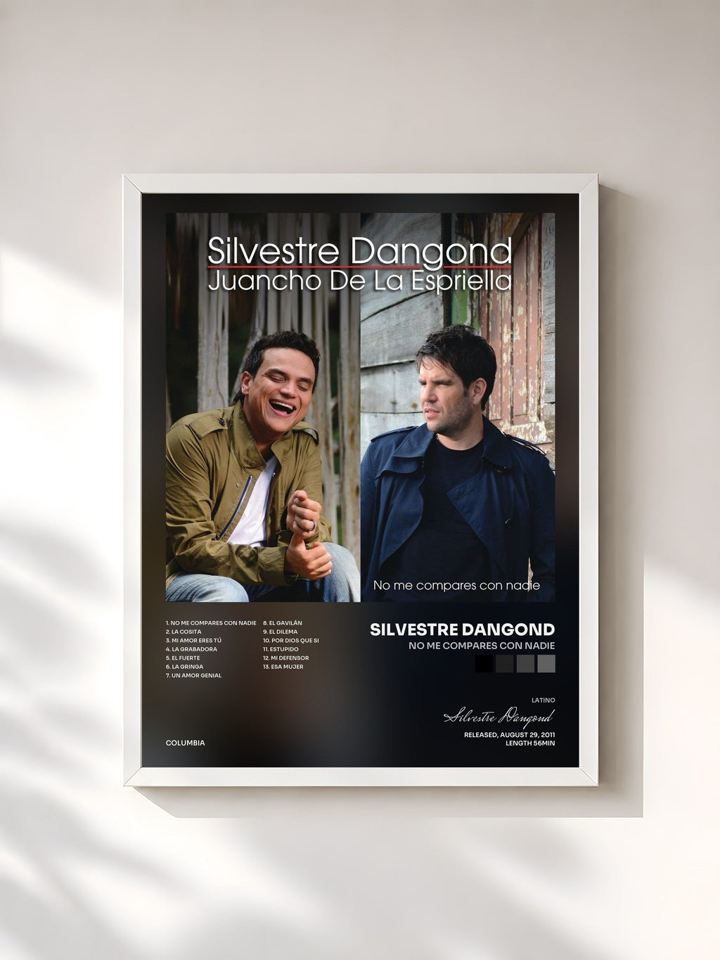 #blanc No Me Compares Con Nadie by Silvestre Dangond as a framed art print, white frame, printed and framed in France