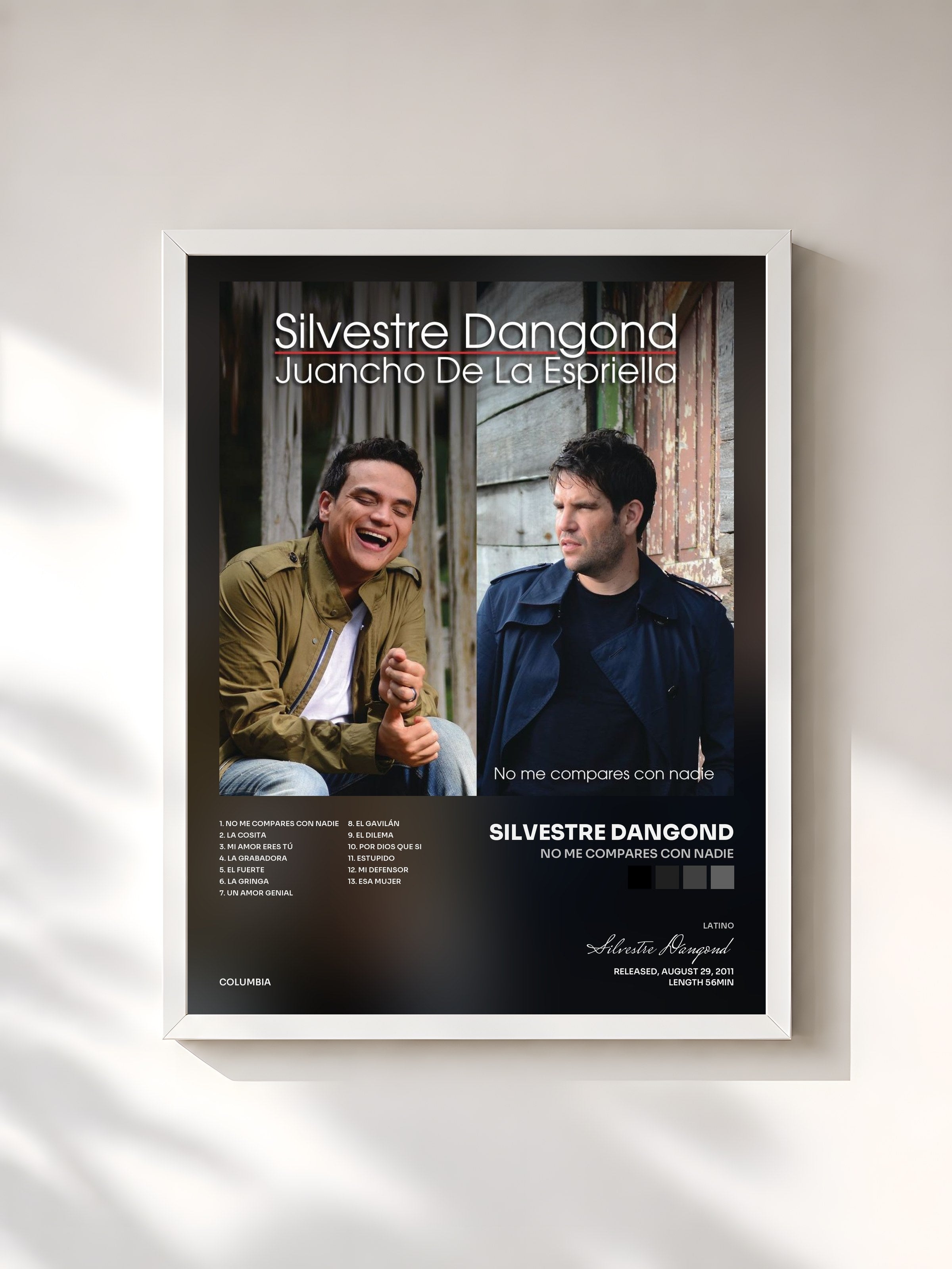 #blanc Tableau de l'album No Me Compares Con Nadie de Silvestre Dangond, cadre blanc, imprimé et encadré en France