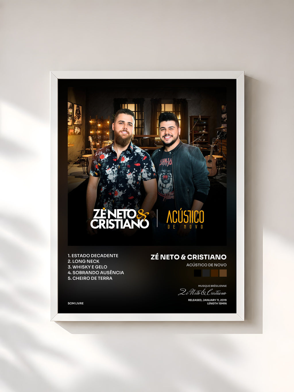 #blanc Tableau de l'album Acústico de Novo de Zé Neto & Cristiano, cadre blanc, imprimé et encadré en France
