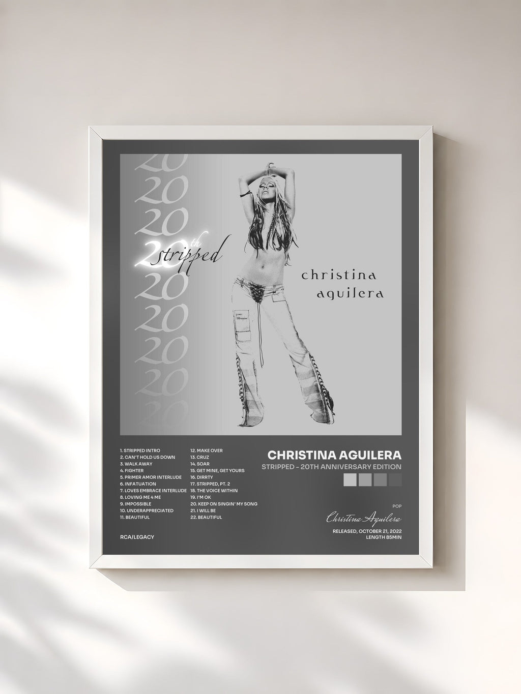 #blanc Tableau de l'album Stripped - 20th Anniversary Edition de Christina Aguilera, cadre blanc, imprimé et encadré en France