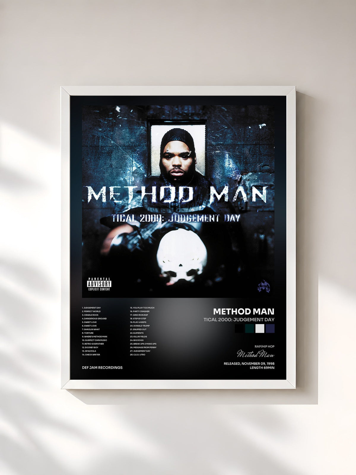 #blanc Tableau de l'album Tical 2000: Judgement Day de Method Man, cadre blanc, imprimé et encadré en France