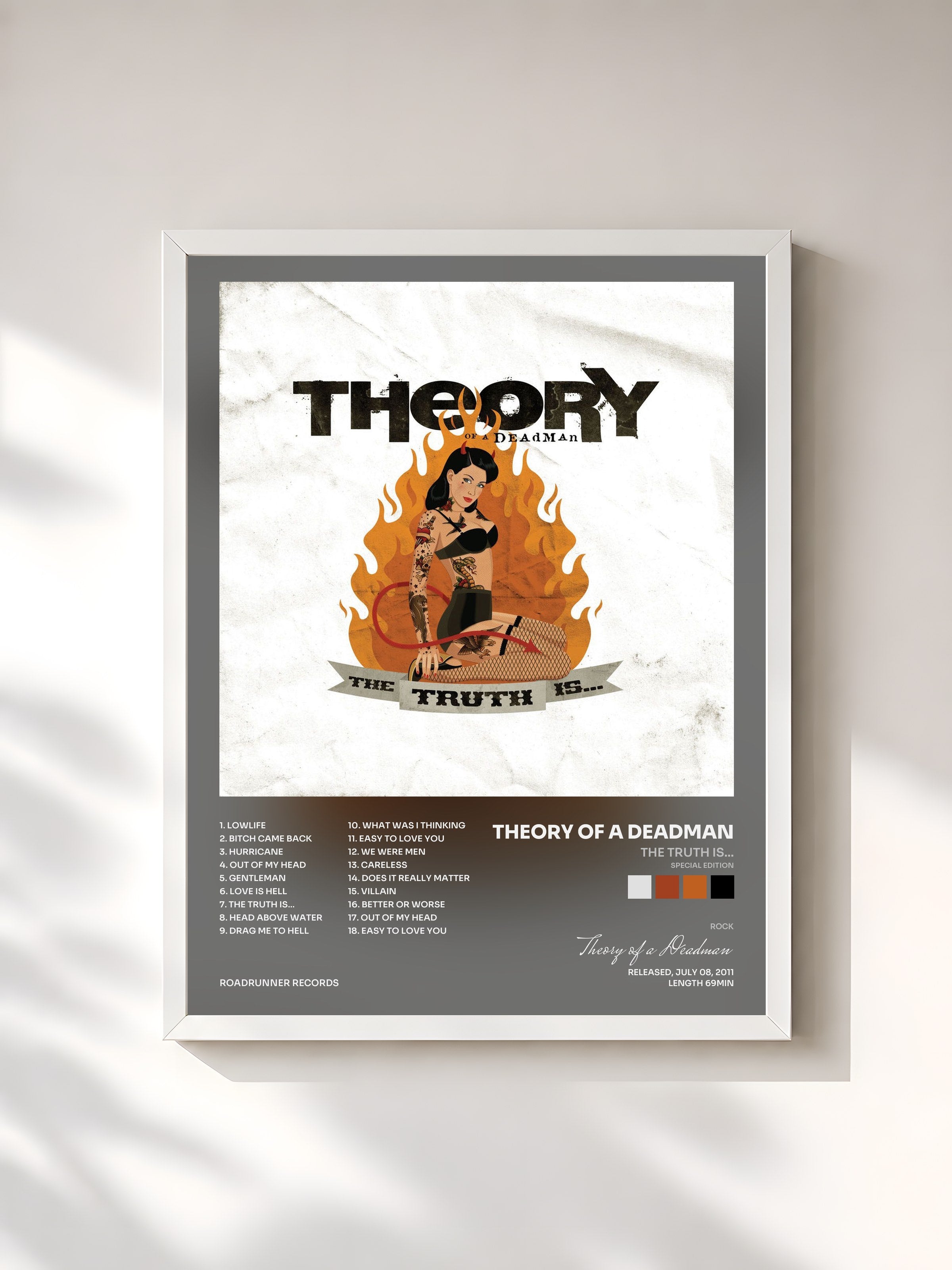 #blanc Tableau de l'album The Truth Is... (Special Edition) de Theory of a Deadman, cadre blanc, imprimé et encadré en France